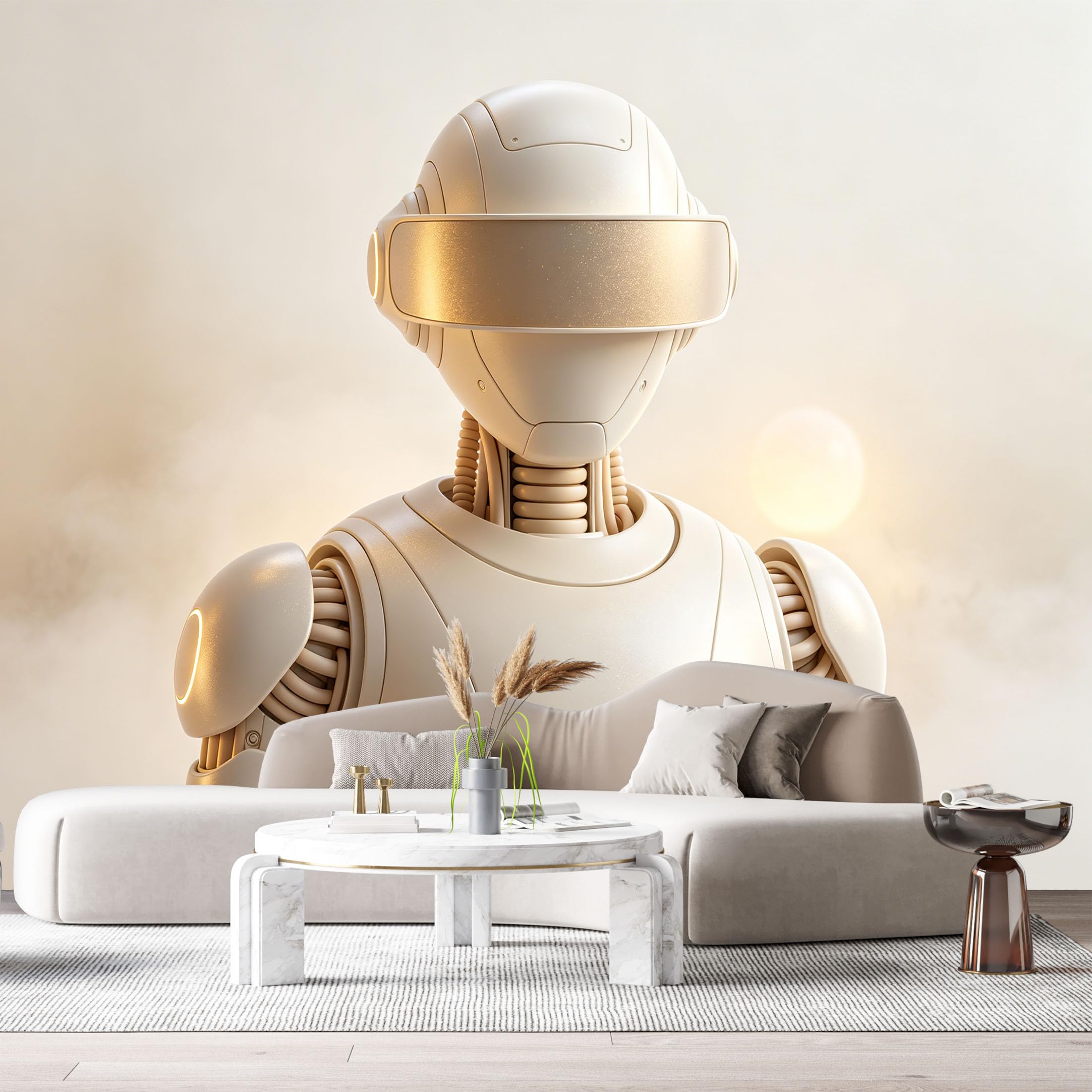 Custom Size Wall Mural Futuristic Humanoid Mech Robot Minimalist SciFi Armor 3D Textured Matte Metal SelfAdhesive Art Prints Removable Large Wallpaper Esports Room Game Room Studio