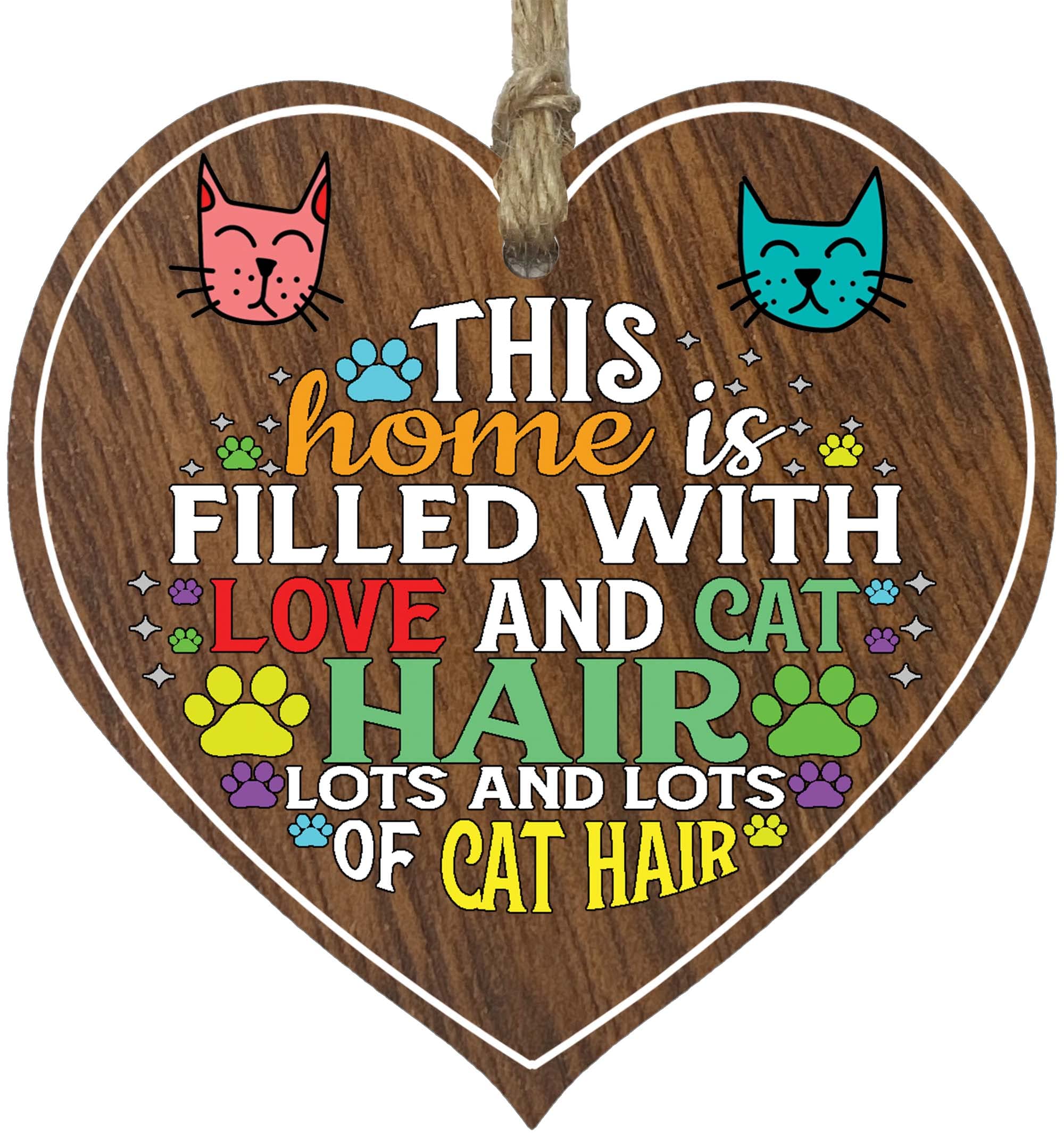 Stuff4 Dark Wooden Heart Sign Plaque - Cat Hair - Hanging Wood Signs Plaques, Thoughtful Gifts for Cat Lovers, Pet Plaques, Love Pets Gifts, Cat Owners Ornament
