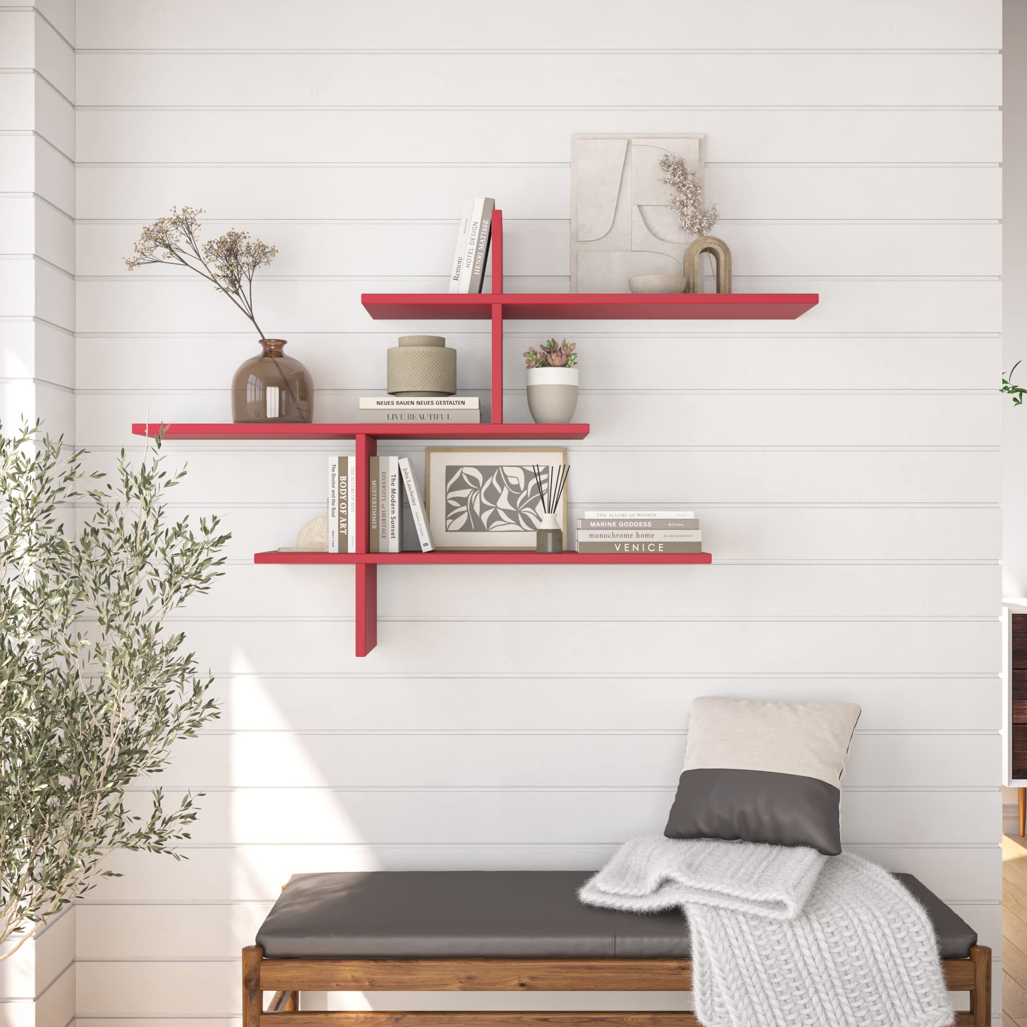 Amazon.com: Ada Home Décor Webster Wall Shelf, 48.5'' x 31.5'' x 8.5'',  Burgundy : Home & Kitchen