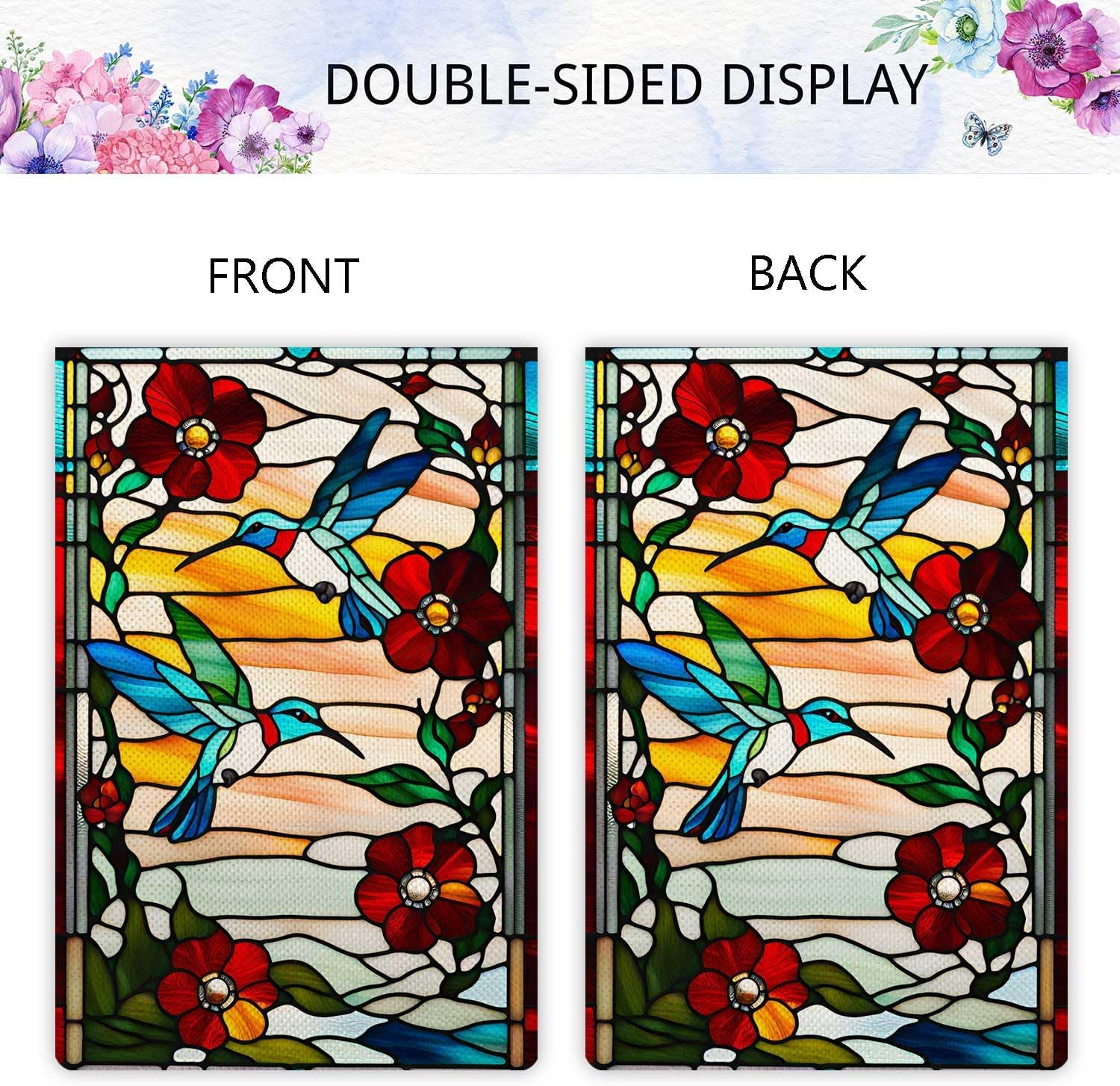 Spring Summer Hummingbird Garden Flag Glass Style Vertical Double Sided Rustic Farmland Burlap Yard Lawn Outdoor Decor 12.5x18" - Image 5