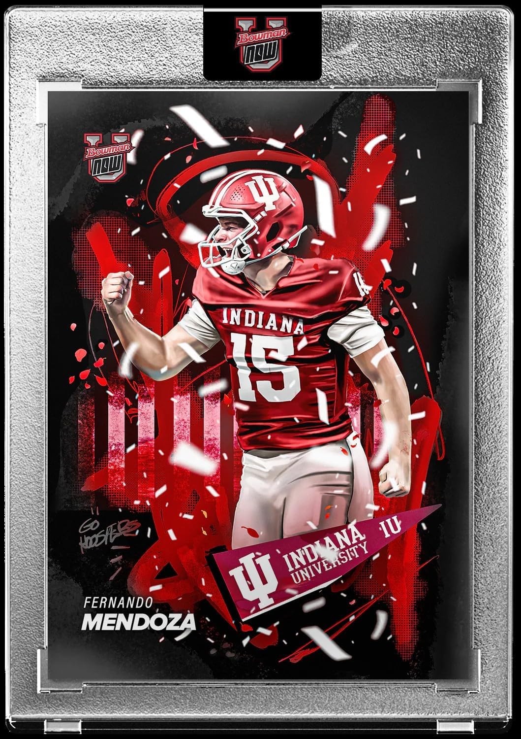 Fernando Mendoza - 2025-26 Bowman U NOW® Football art card- encased in hard plastic holder- LIMITED EDITION - National Champion- Heisman winner