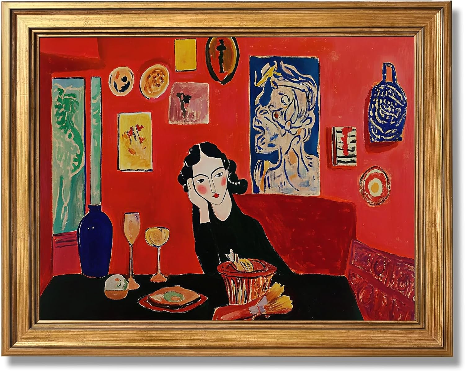 Gold Framed Sleeping Leopard Wall Art Luxury Jungle Colorful Cheetah Animal Poster Retro Maximalist Tropical Floral Pink Dopamine Canvas Print Aesthetic for Bedroom Home Decor 16x24inch