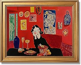 Gold Framed Modern Abstract Woman Wall Art Vintage Mid Century Home Lady Red Poster Colorful Expressionist Feminist Girl Canvas Painting Print Gallery Bedroom Wall Decor 12x16inch