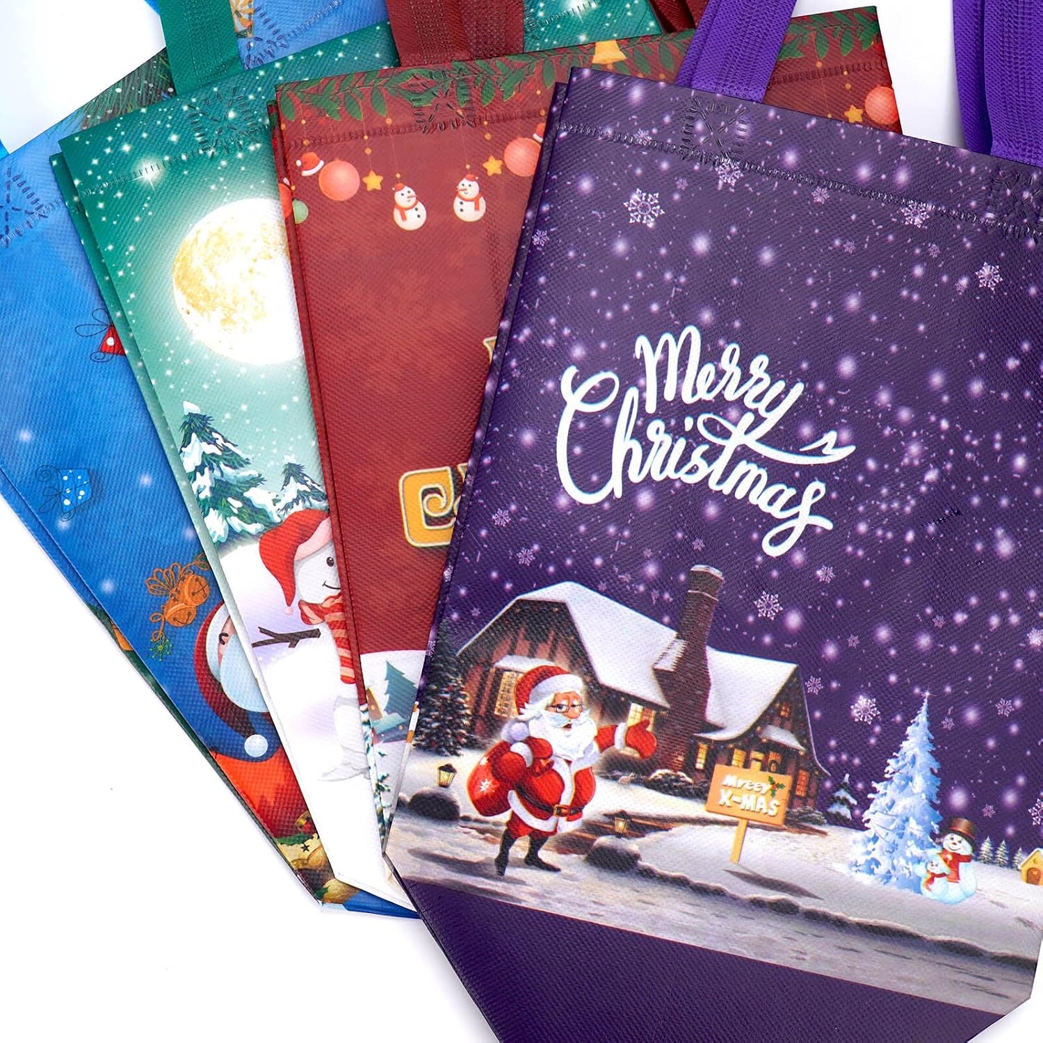 Fayayuan 16Pack Christmas Gift Bags Medium Size - Reusable Non-Woven Tote Bags with Handles - Perfect for Gift Wrap/Party Favor Supplies - 10.2" x 8.3" x 4" image 2