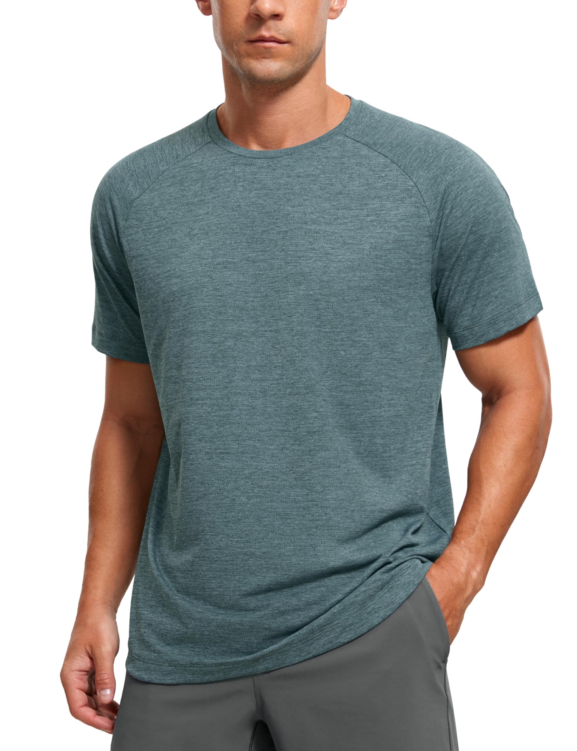 CRZ YOGA Crewneck Workout Shirts for Men - Quick Dry Running Athletic T-Shirts Lightweight Basic Tops