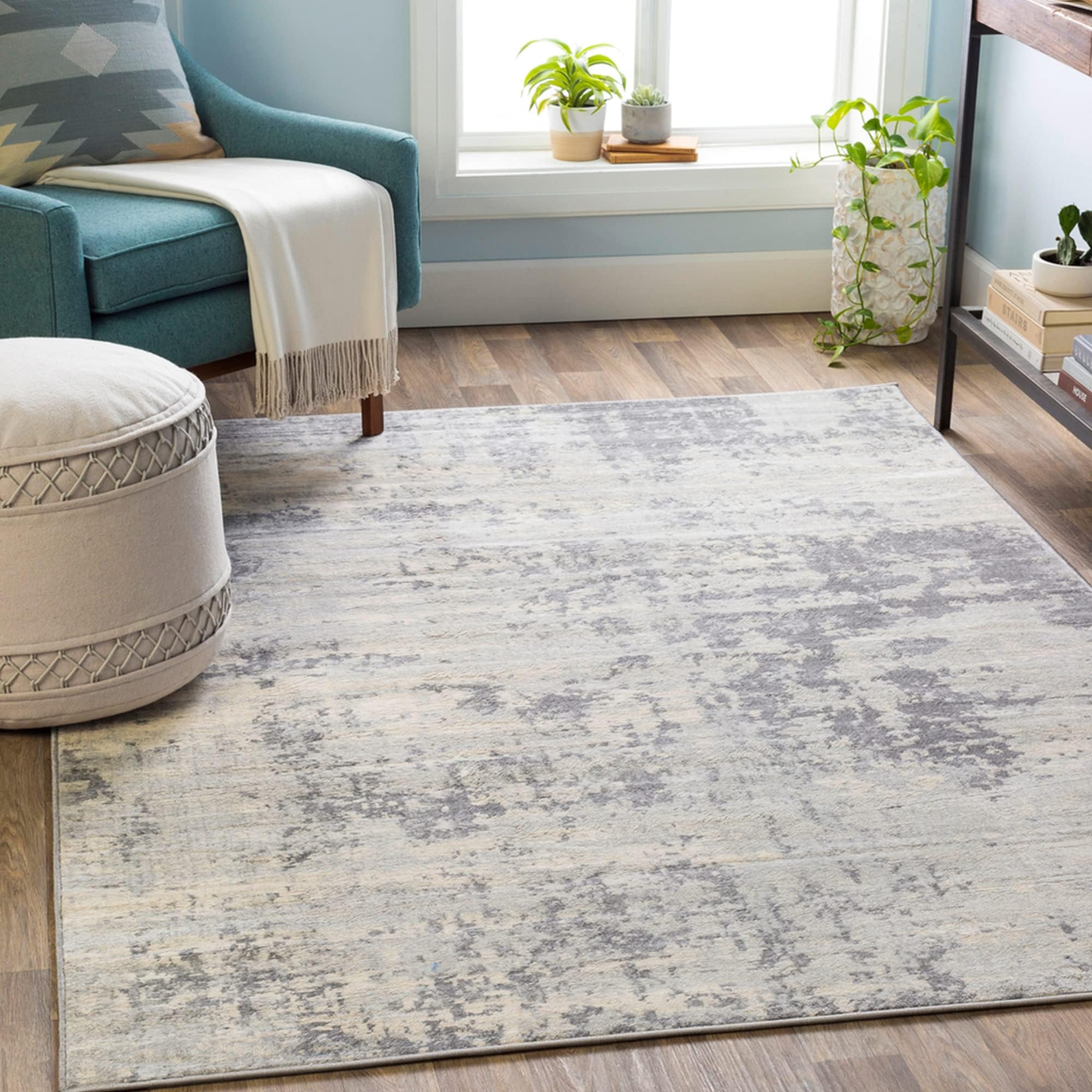 Phuket Abstract Rug - Area Rugs Living Room 160x220 cm, Dining Room, Lounge, Kitchen, Bedroom - Modern Marble Large Rug, Soft Luxurious Easy Care Medium Pile, Grey, Silver and Ivory
