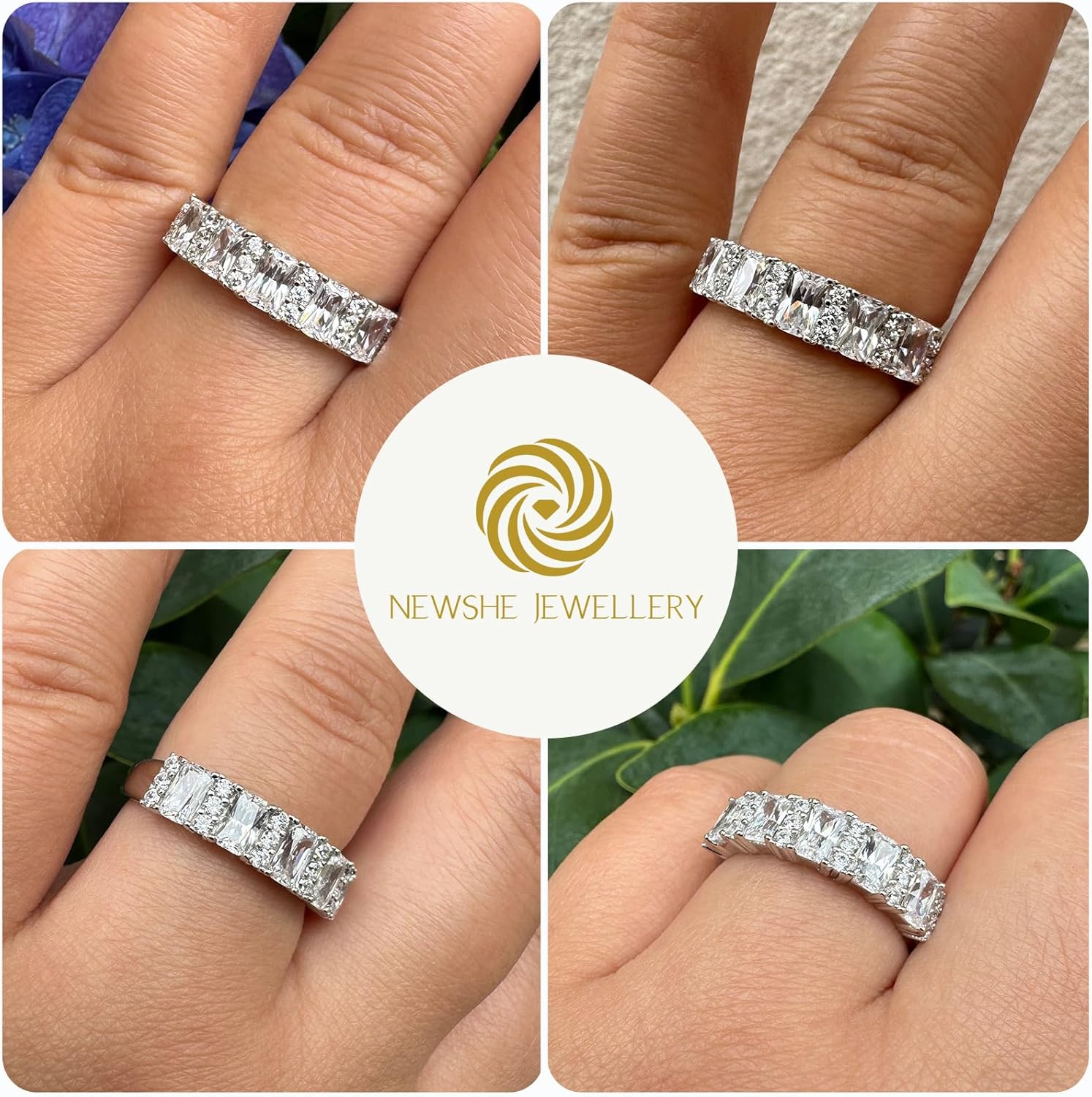 Newshe Jewellery Wedding Band Eternity Ring for Women Cubic Zirconia Twisted 925 Sterling Silver Engagement Rings Bridal Anniversary Size 5-10 - Image 2