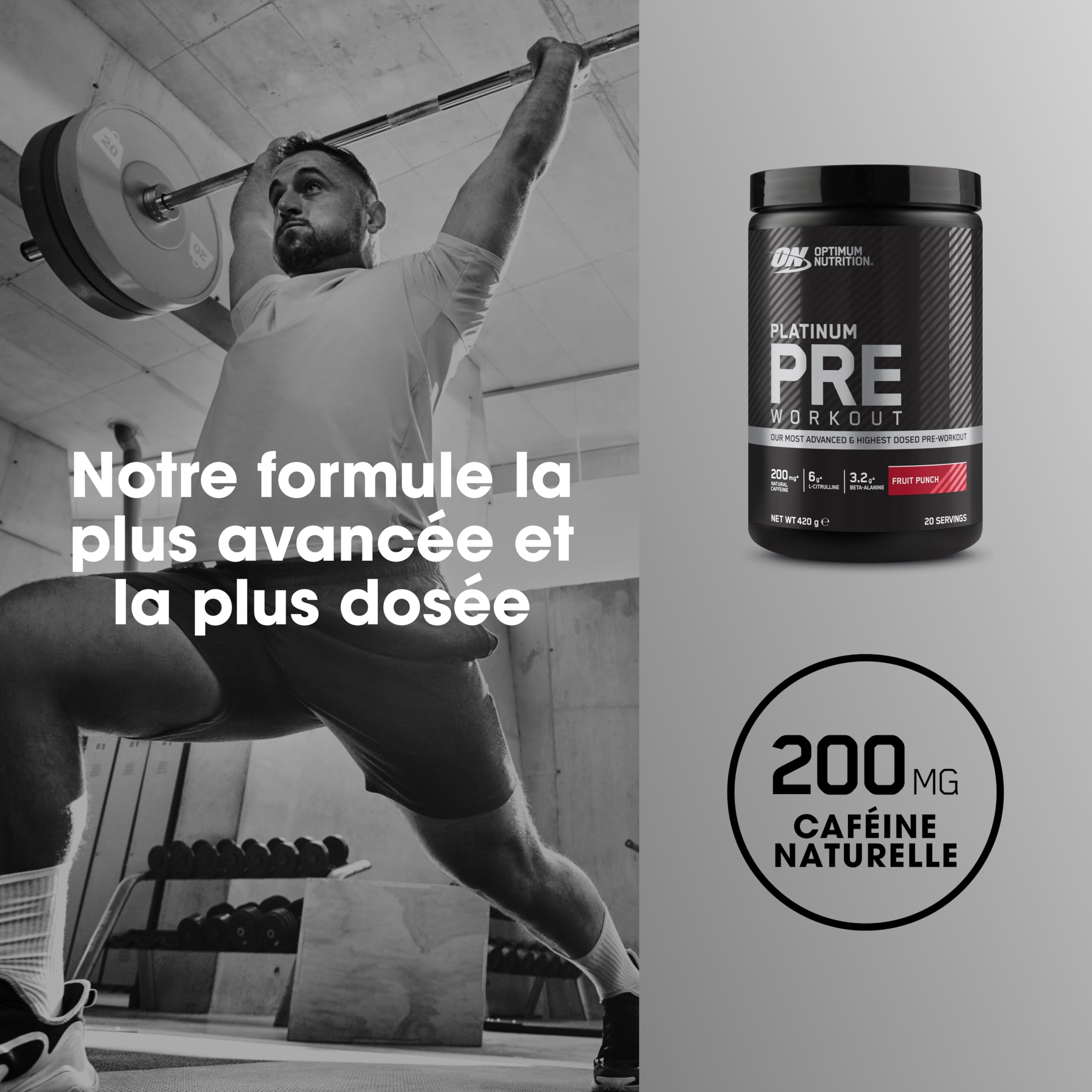 Optimum Nutrition Gold Standard Advanced Pre Workout en poudre, Booster d'énergie avec l-Citrulline, Beta-alanine, Caféine et Vitamines B12 et B6, Goût Cocktail de fruits, 20 Portions, 420 g