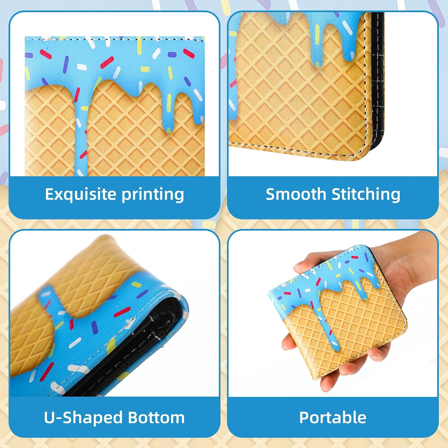 Hsei 3 Pcs Baseball Ice Cream Drip Wallets Youth Baseball Ice Cream Drip Party Favors PU Leather Bifold Teen Wallet with ID Window, Slim Credit Card Cash Holder, Birthday Travel Gifts for Sports Team