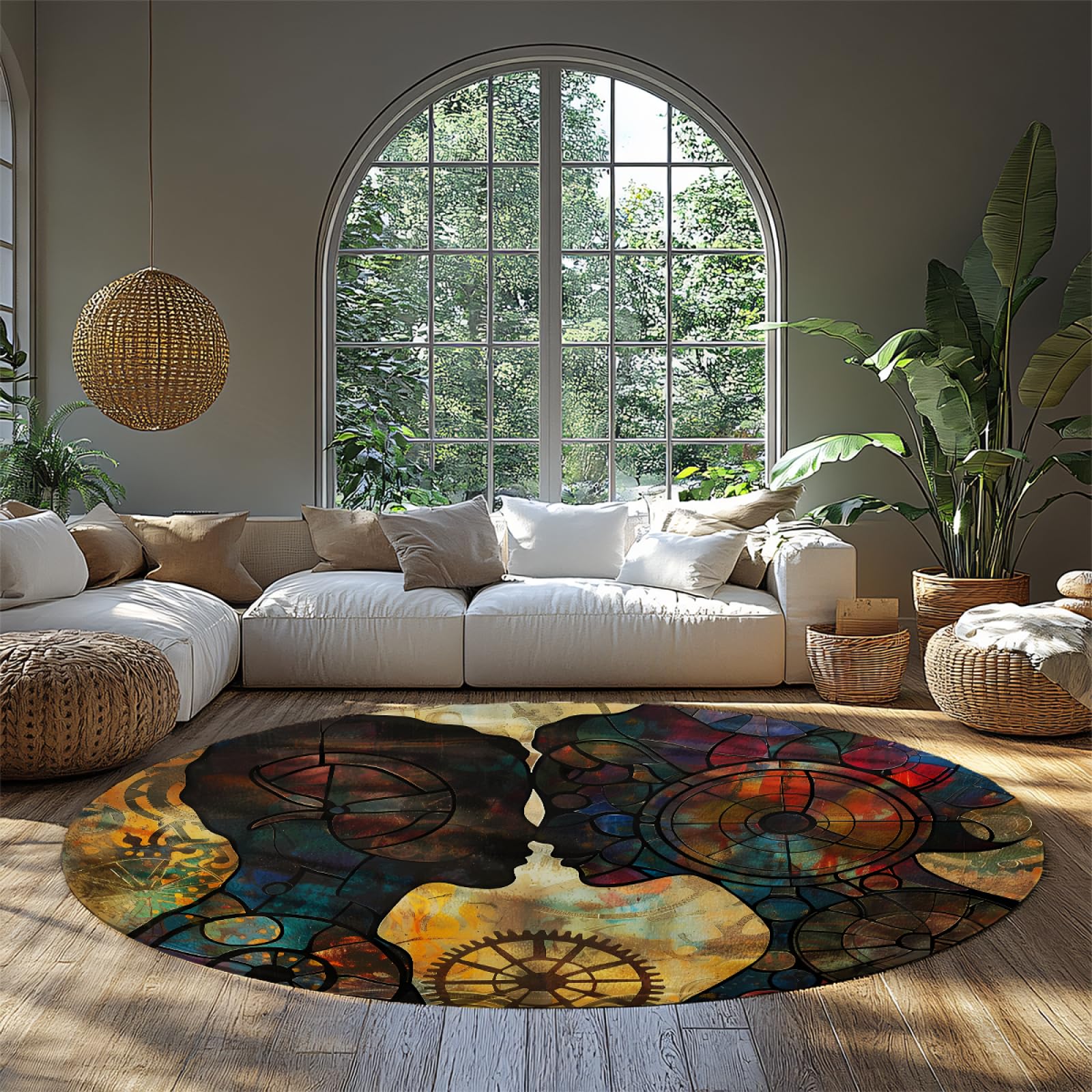 Tapis rond chambre à coucher engrenage abstrait lavable 60cm