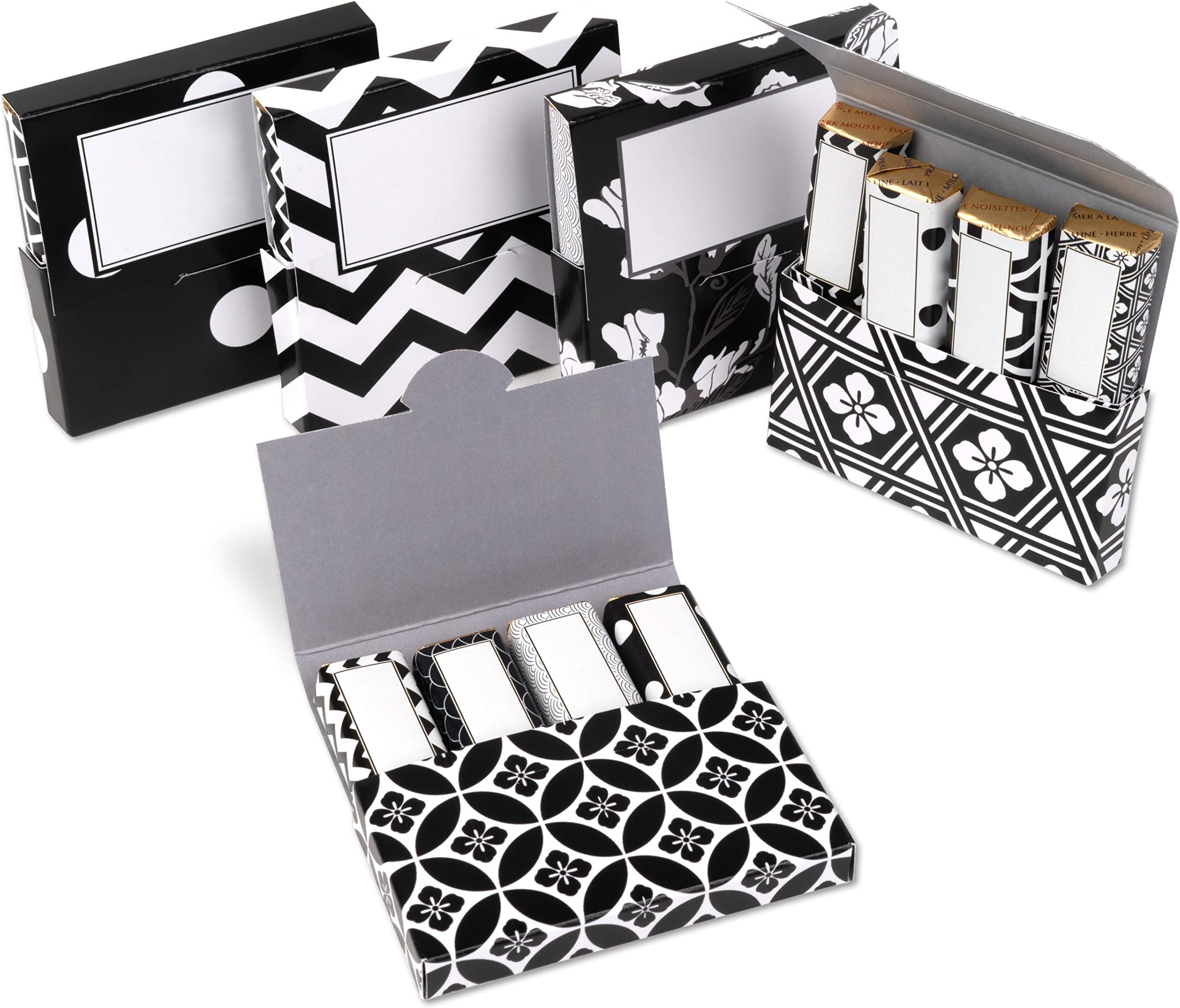 Netti Li JaeSticker Set Including Mini Boxes for Merci Chocolate - For 5 Personalised Gifts - Personal Gift Idea - Thank You Gifts (Black and White Designs)