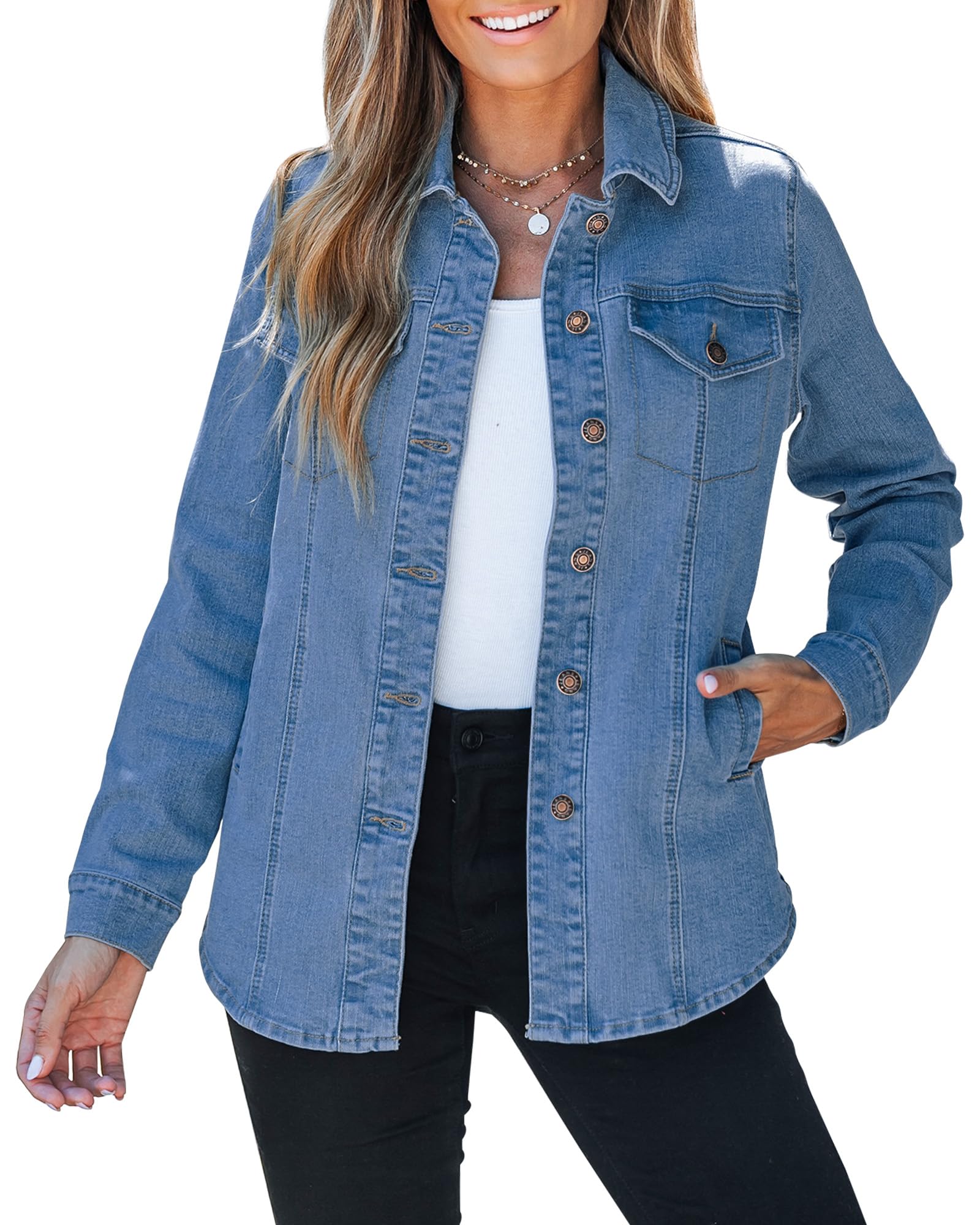 luvamia 2026 Jean Jackets for Women Fashion Denim Jacket Western Oversized Shacket Jacket Button Up with Pockets