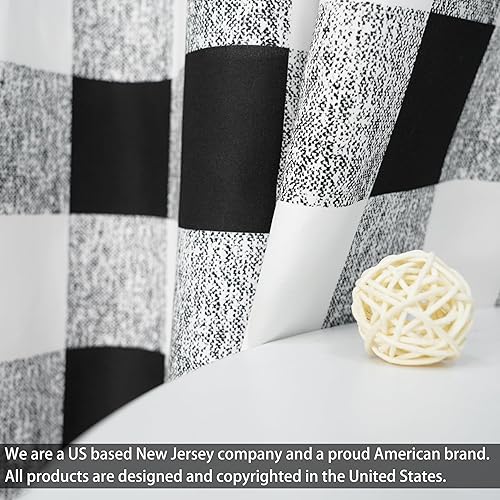 Miniatura 7 de DriftAway Cortinas semitraslúcidas a cuadros con bolsillo para barra, cortinas a cuadros blancas y negras para sala de estar, dormitorio, 2 paneles,