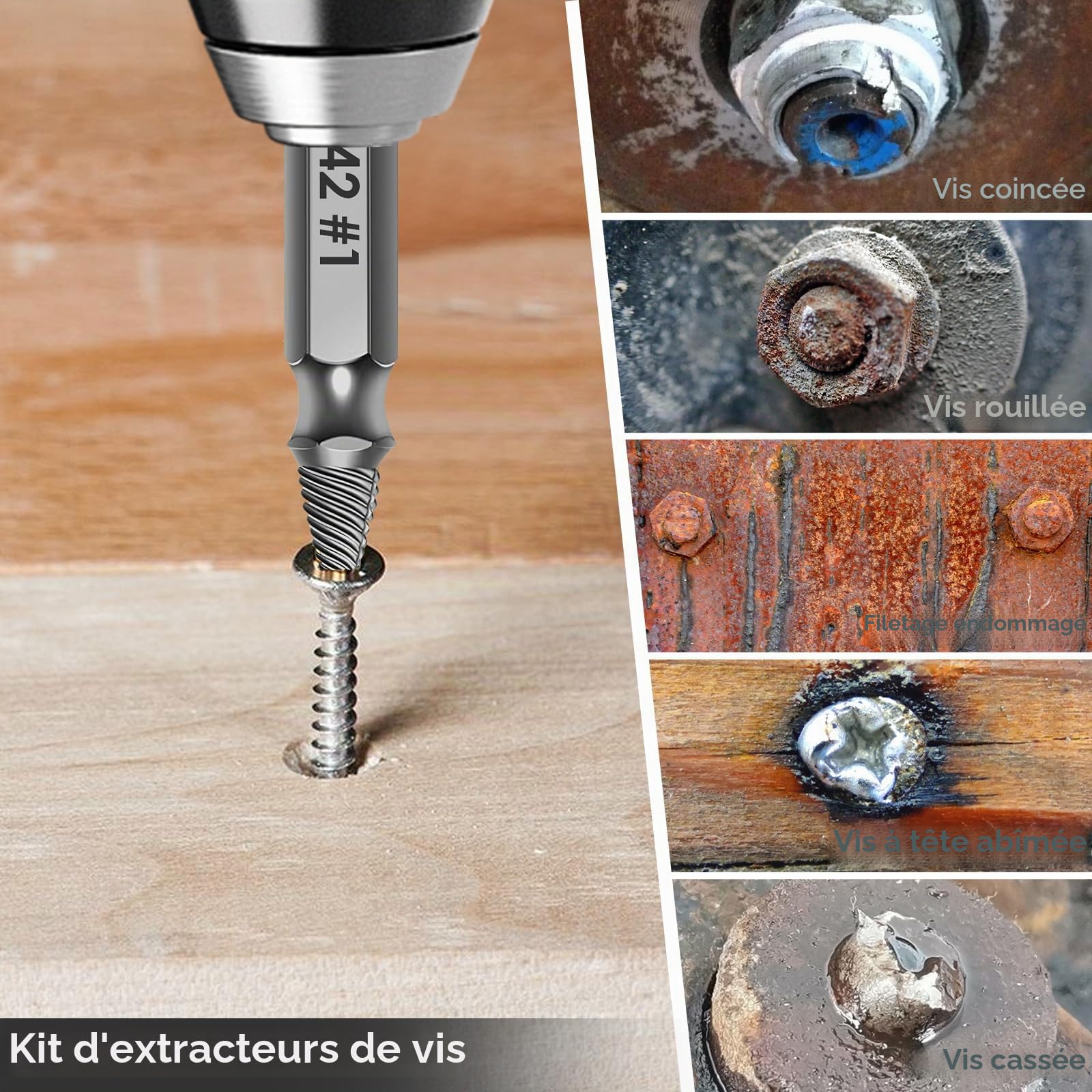 Extracteur De Vis 9 Pièces En Acier HSS 6542 Avec Dureté HRC 63–65, Tourne À Gauche Extracteur Idéal Pour Le Perçage Et L’Extraction, Extracteur Vis Cassée Lnclus