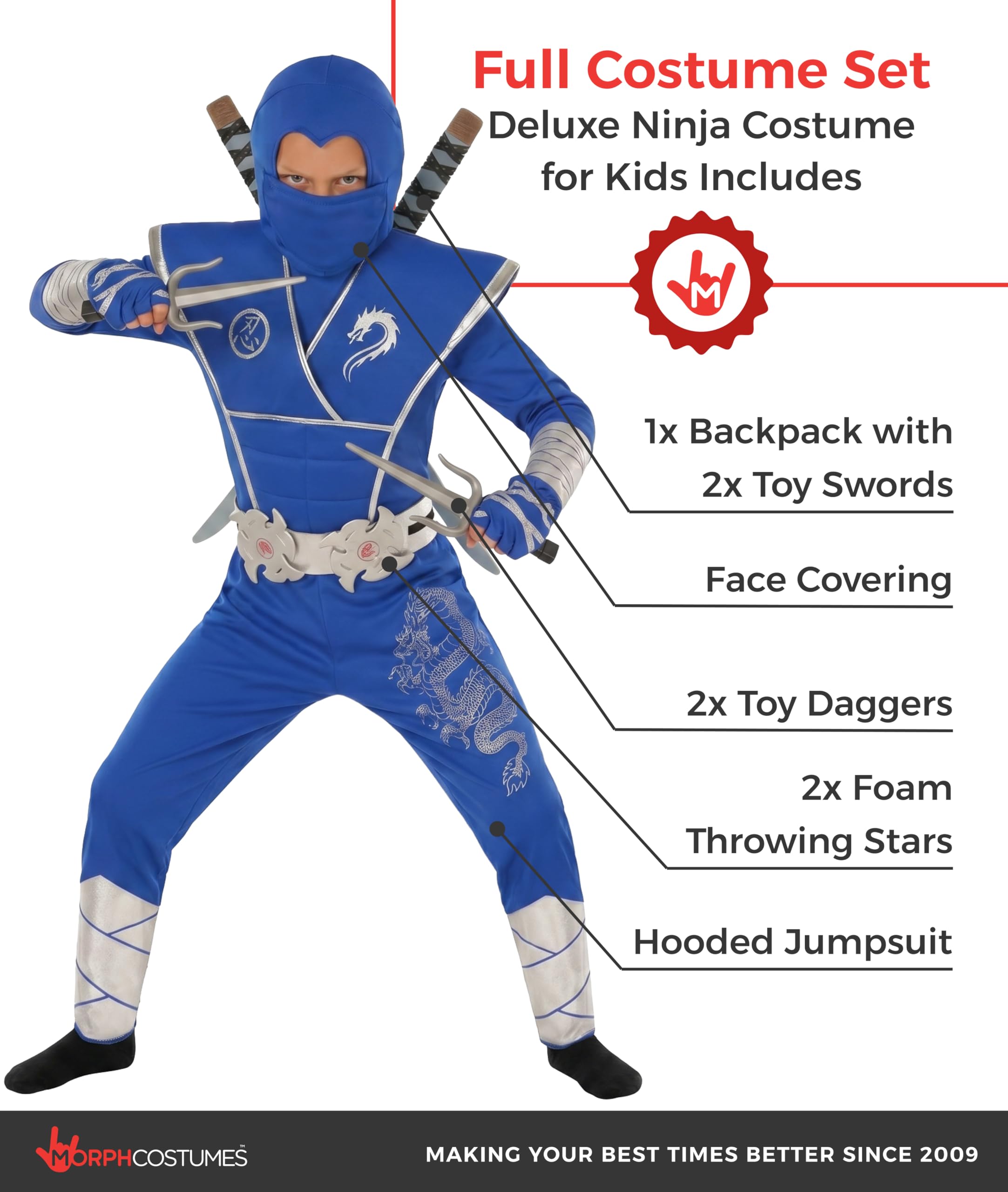 Morph Costume Ninja Bambino, Vestito Halloween Bambini, Costume Ninja Bambini Carnevale
