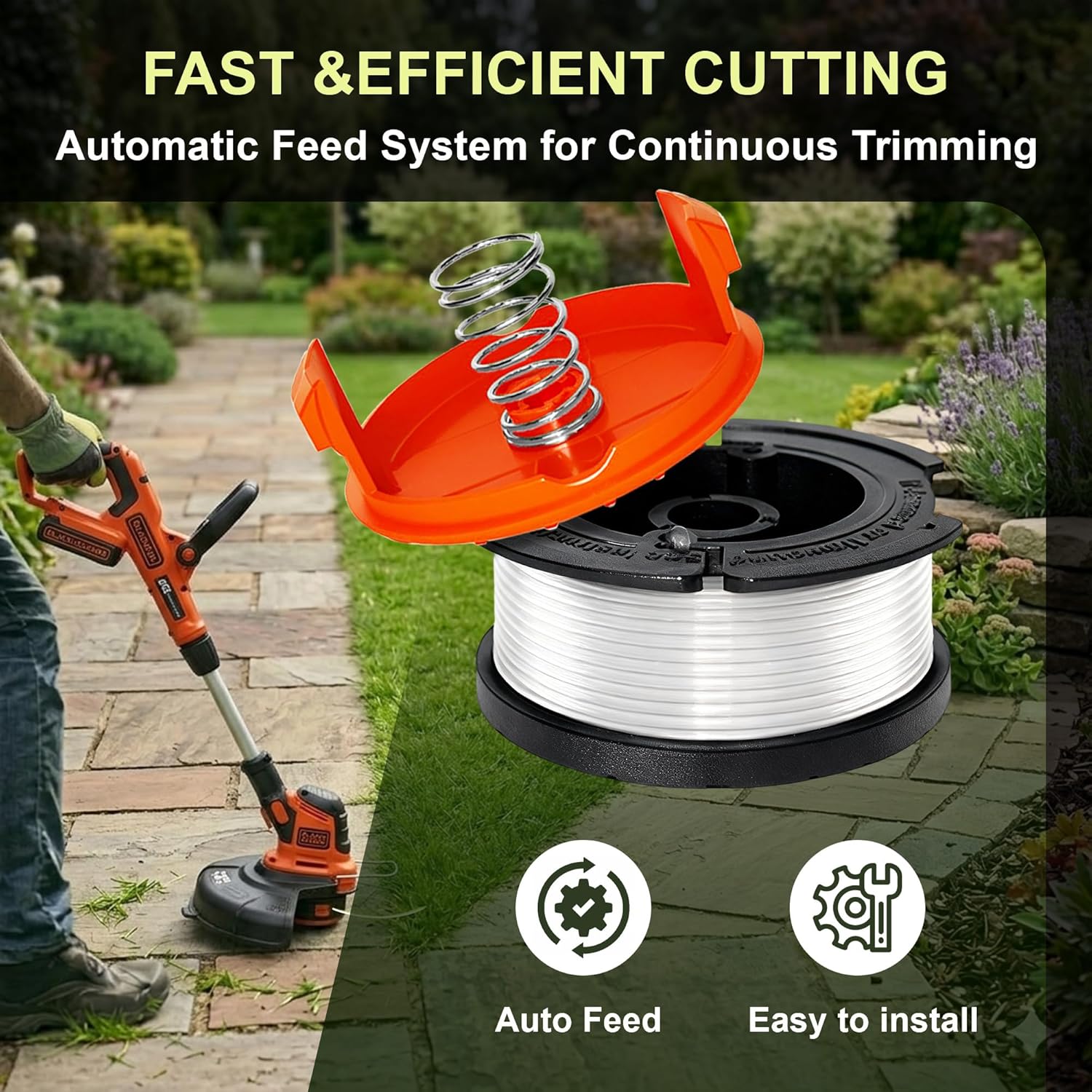 12 Pack Weed Eater String Compatible with Black+Decker, 30ft 0.065" (AF-100) Autofeed String Trimmer Line Replacement Spool for Black+Decker Trimmer Line(12 Spools, 2 Caps, and 2 Springs)