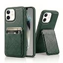 amazon basics Premium Vegan Leather Back Cover with Card Holder and Integrated Mobile Stand for iPhone 12 – Slim Shockproof Wallet Case with Geometric Stitching [Green] gallery image