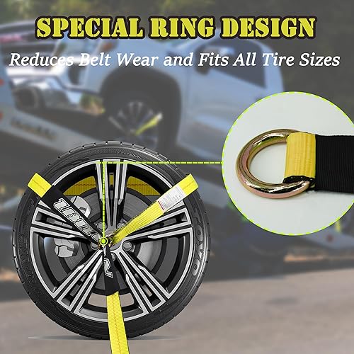 Miniatura 9 de IBITION Paquete de 4 correas de amarre de automóvil para remolques, 2 x 96 pulgadas, carga de trabajo segura de 3,300 libras, correas de rueda