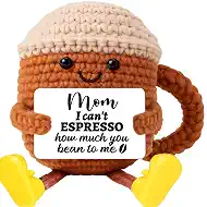 Birthday Gifts for Mom from Daughter Son, Positive Crochet Coffee Cup Birthday Gifts Coffee Lover Gifts Cute Desk Decor Funny Handmade Presents for Best Mom Mama Small Espresso Coffee Office Home
