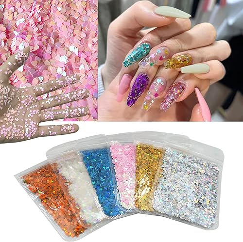 Miniatura 2 de Lifextol Paquete de 2.12 oz con purpurina en forma de corazón Mylar rosa iridiscente para maquillaje de uñas con purpurina y lentejuelas para