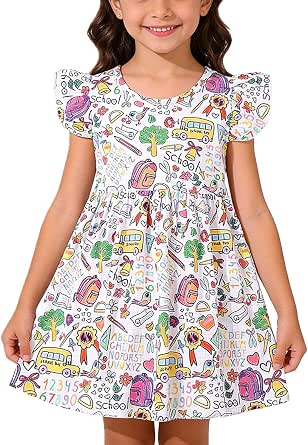 Toddler Girls' Back-to-School Print Dress with Flutter Sleeves