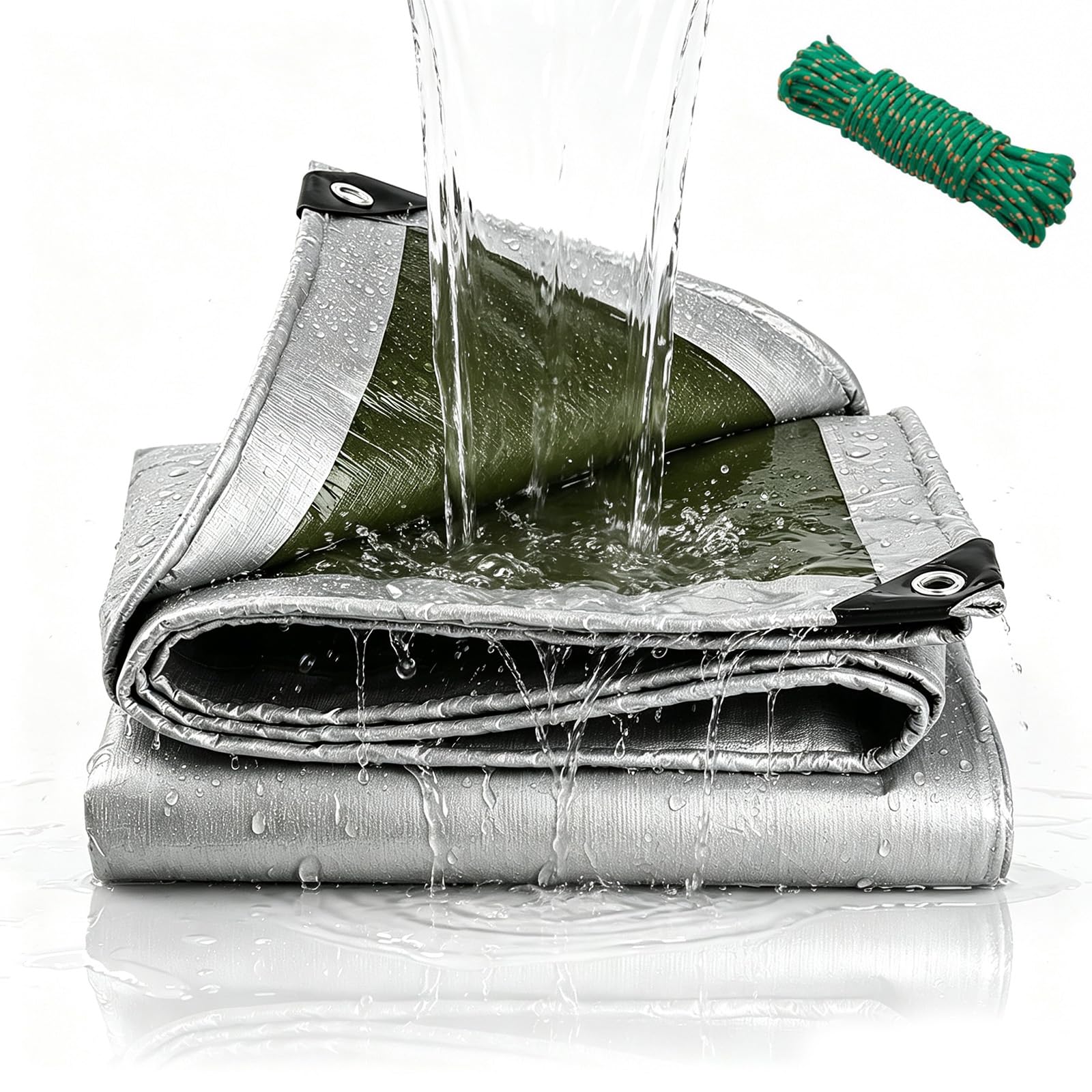 Lona impermeable de polietileno de 3x3m y 200g/m2 para camiones con ojales y correa de 5m