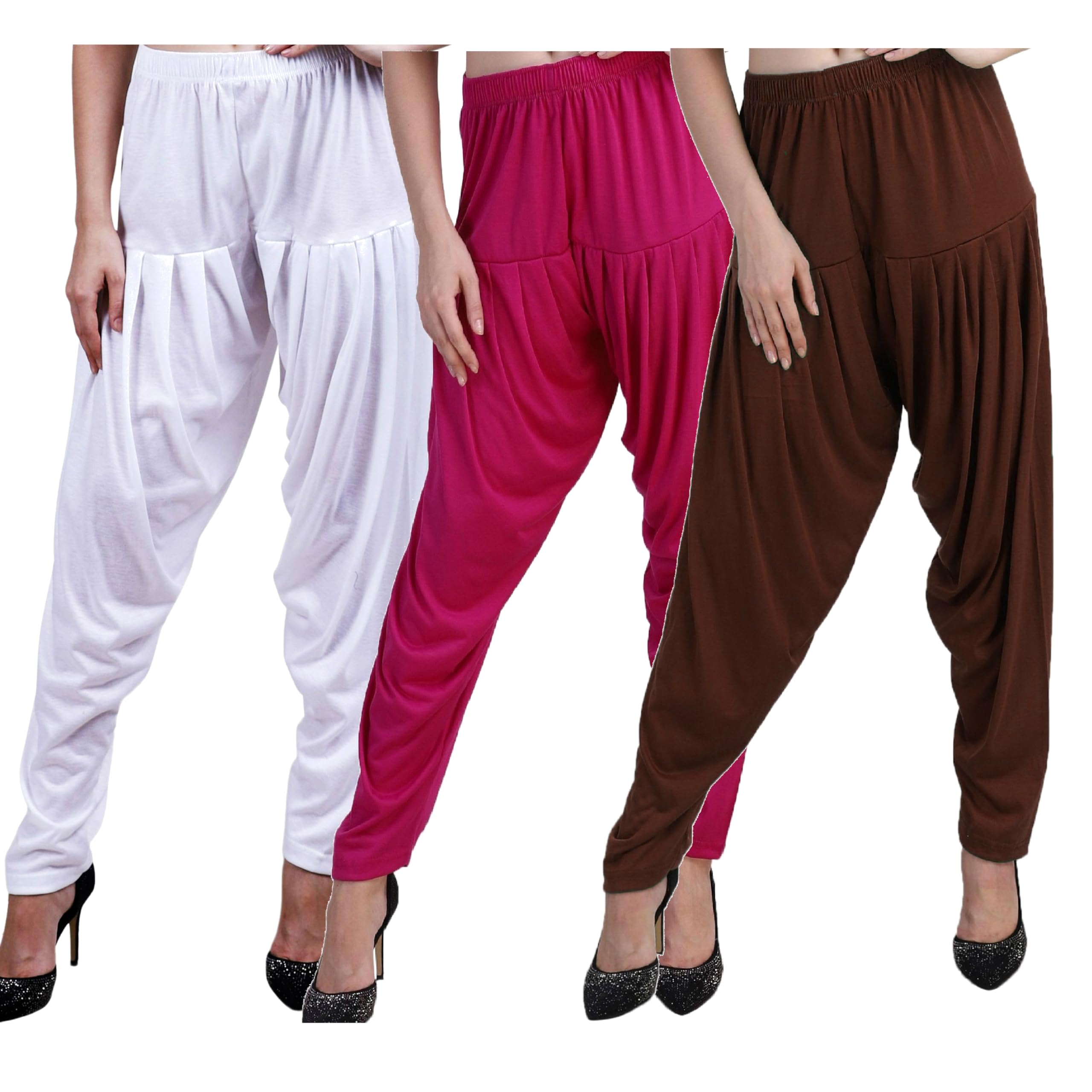 Women Solid Viscose Pack 3 Patiala Pants ((White::DeepRani::Multicolor)-image-38