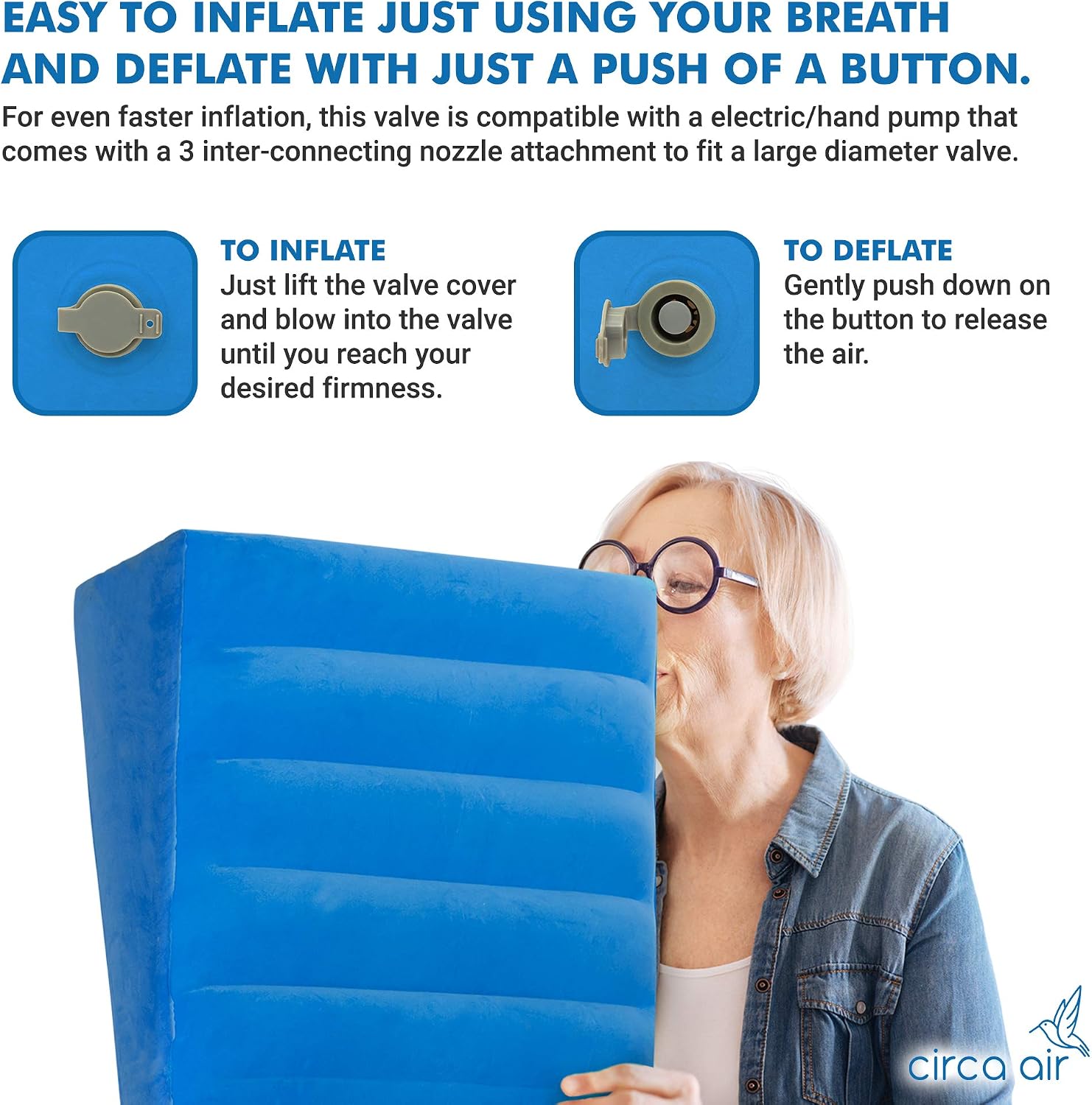 Inflatable Bed Wedge Pillow For Sleeping - Plus Pillow Case. Sleep Better With Incline Pillow Wedges For Acid Reflux, GERD, Snoring. Travel Wedge Pillow For Leg Elevation, Knee and Back Support. Large