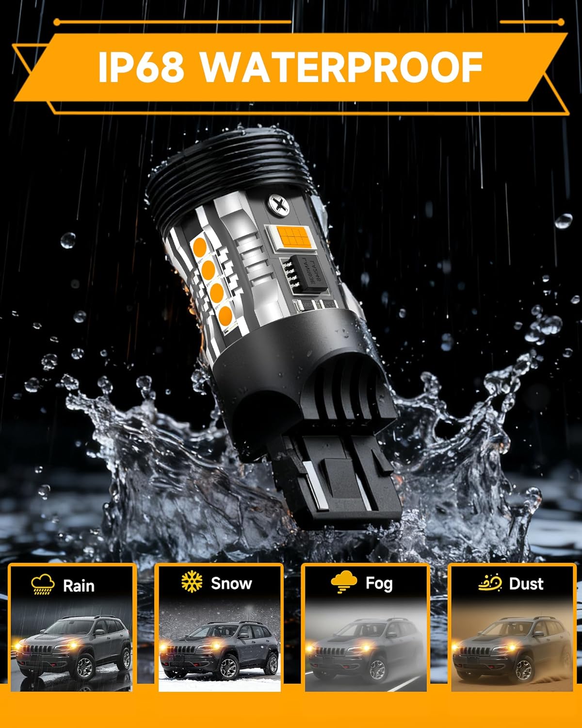 7440 Amber LED Turn Signal Light Bulb Fit for Jeep Cherokee 2014-2019 Front Turn Signal Lights, 600% Upgraded Brightness, 60000 HRS Lifespan with 15000RPM Fan, Pack of 2