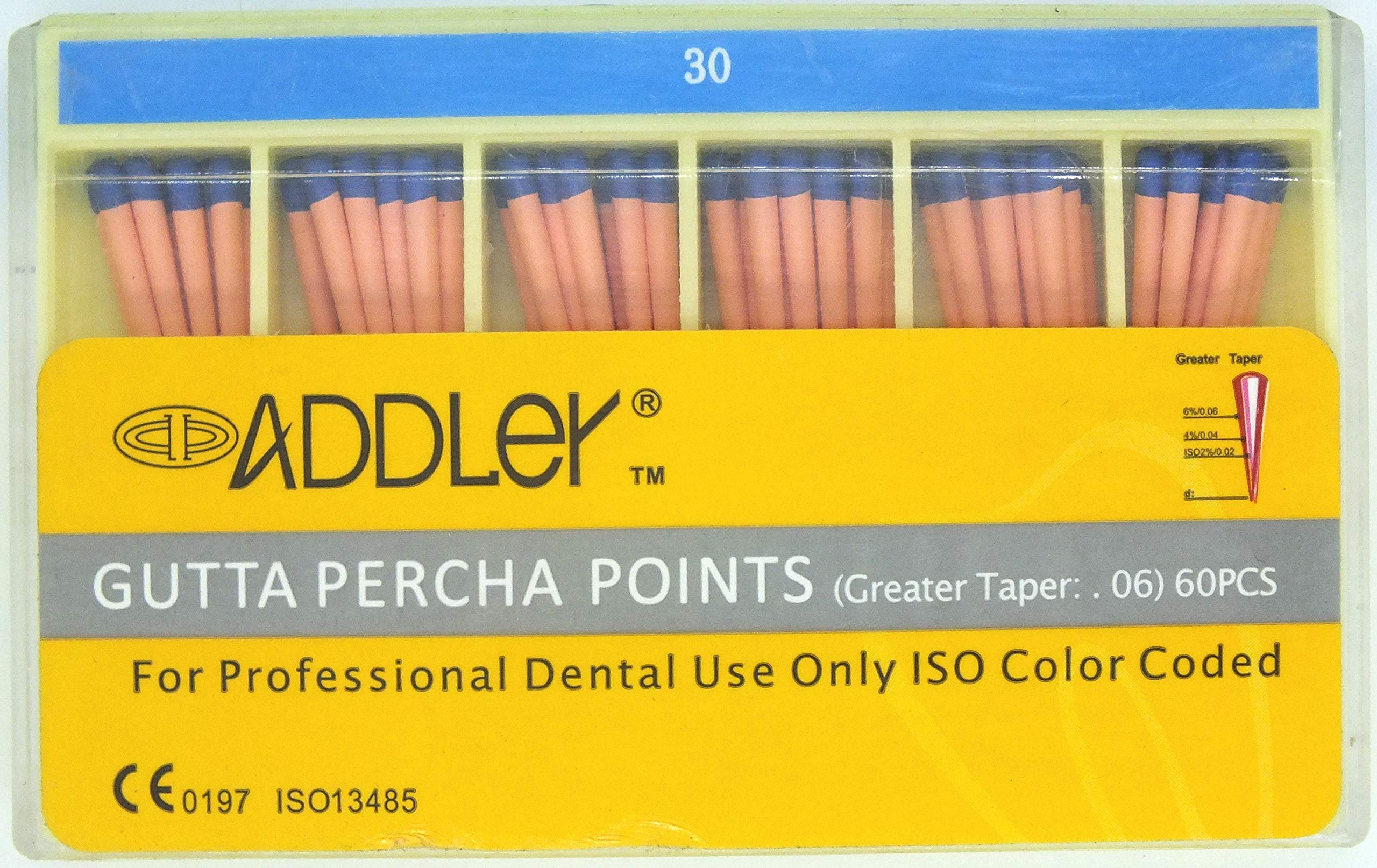 ADDLER# Dental Gutta Percha Point 30 6% TAPERED (2X60 Pcs) 2 PACKETS