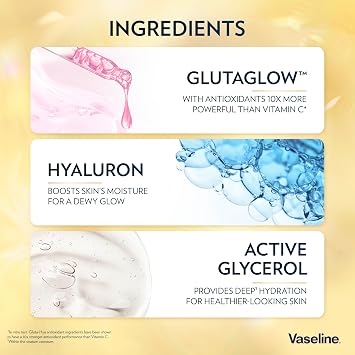 Vaseline Gluta-Hya Flawless Tone Serum Burst Lotion Moisturiser – Body Lotion with GlutaGlow™, Glycerol, Hyaluron & Antioxidants 10x Stronger Than Vitamin C*, Reduces Dark Spots in 5 Days 200ml