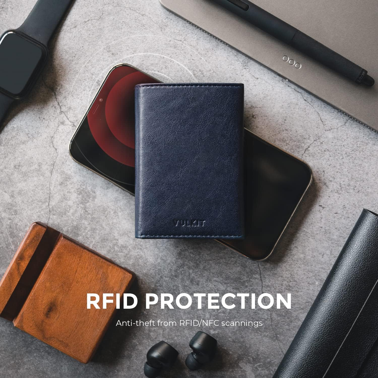 VULKIT Men's Card Holder Wallet Pop Up Wallet Magnetic Closure RFID Blocking Tri-fold Leather Wallet - Image 6