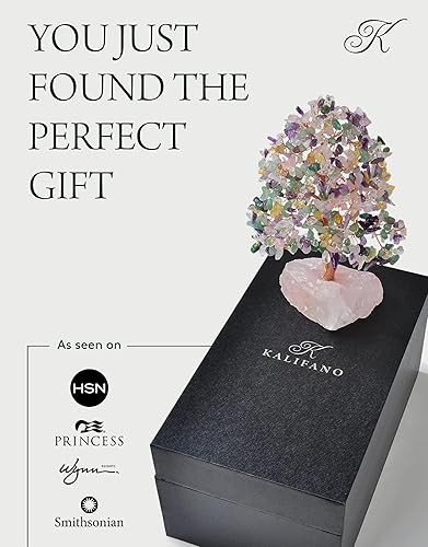 Miniatura 5 de KALIFANO Árbol de la vida natural prémium (414 piedras preciosas) Árbol de cristal de chakra con base de cuarzo rosa con propiedades curativas