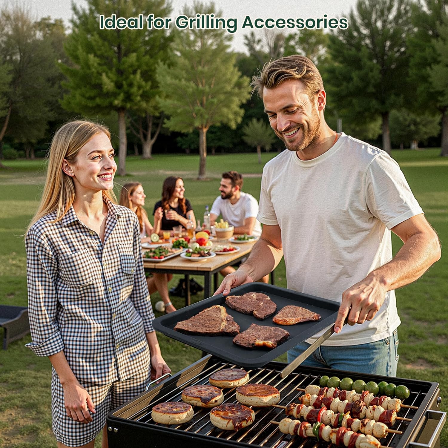 LYNG Silicone Serving Tray, 2PC BPA Free Grilling Prep And Serve Trays For Food Handling, Ideal For Grilling Gifts, Dishwasher Safe Grey And Black