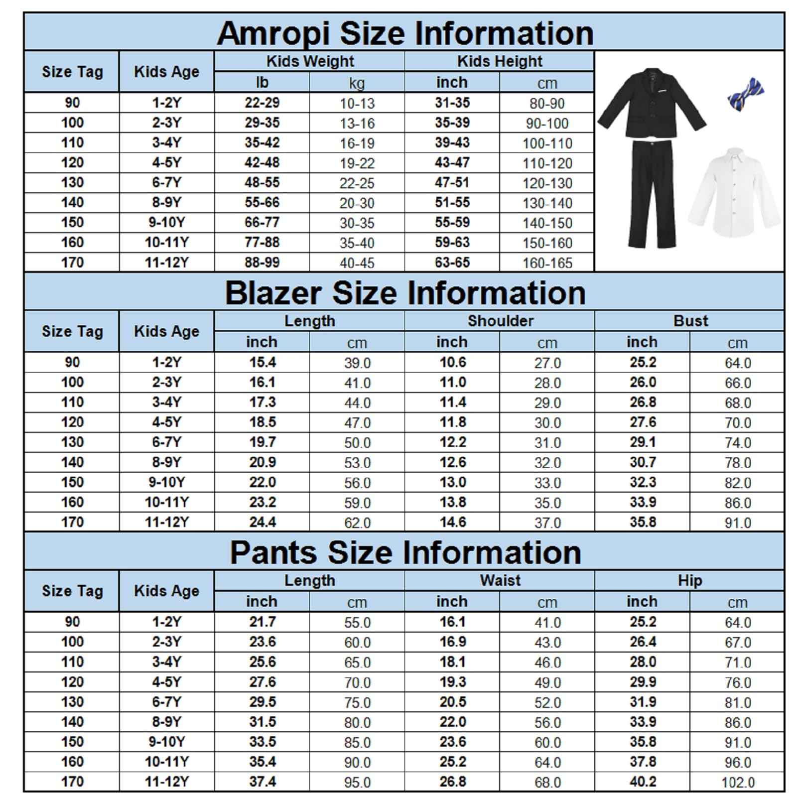 amropi Completo Elegante per Bambino Ragazzi Formale Set 4 Pezzi Blazer Giacca + Pantaloni + Camicia + Papillon Abito da Sposa da 1-13 Anni