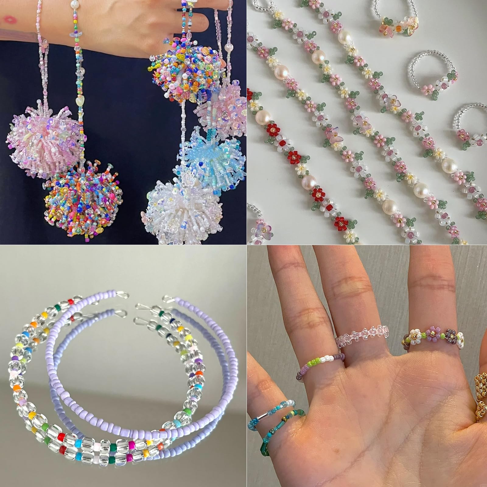 Kit de cuentas de cristal de 3 mm, cuentas de cintura pequeña 8/0 con pinzas elásticas para hacer joyas (144 colores)
