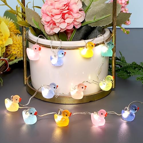 Miniatura 7 de Holitown Tira de luces pequeñas de pato con bateríaalimentada por USB, 40 luces de pato multicolor, control remoto, luz LED blanca cálida para