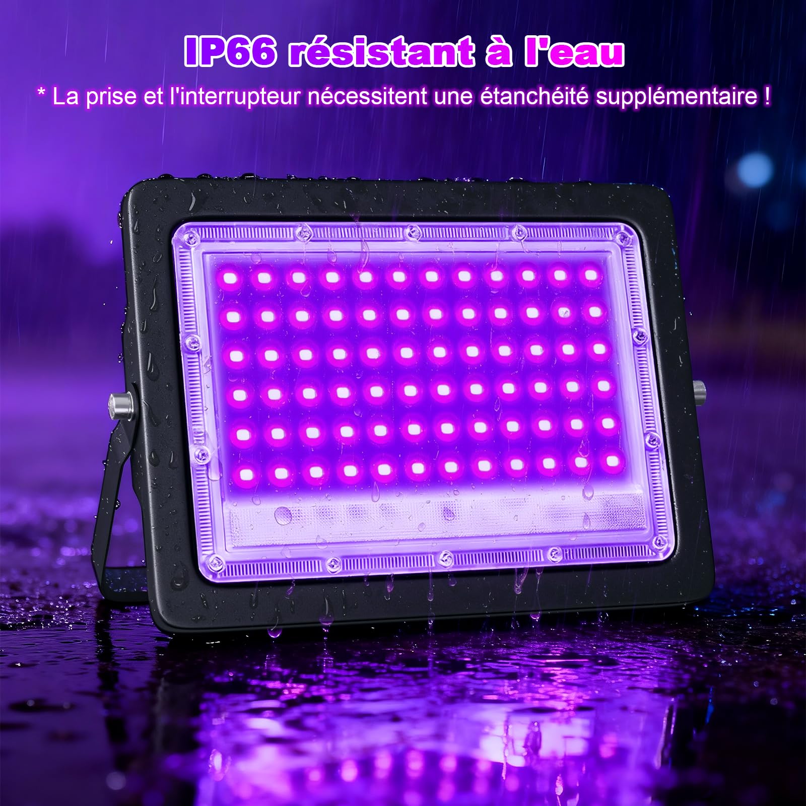 CREATESTAR 50W LED Lumière Noire,Luminaire UV Puissant 400 nm, Etanche IP66 peut être utilisé pour les Soirées à la Lumière Noire, les Affiches Fluorescentes