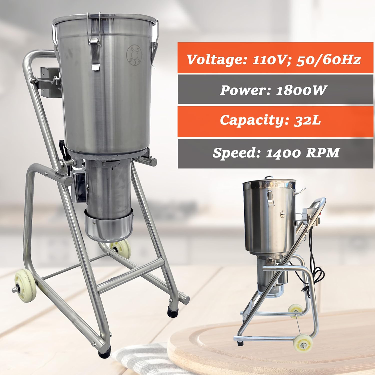 INTSUPERMAI Commercial Food Processor Electric Food Chopper Meat Vegetable Cutter Stainless Steel Food Cutter Mixer Blender with 32L Capacity 1400RPM for Meat Vegetable Grains Nuts Grinder