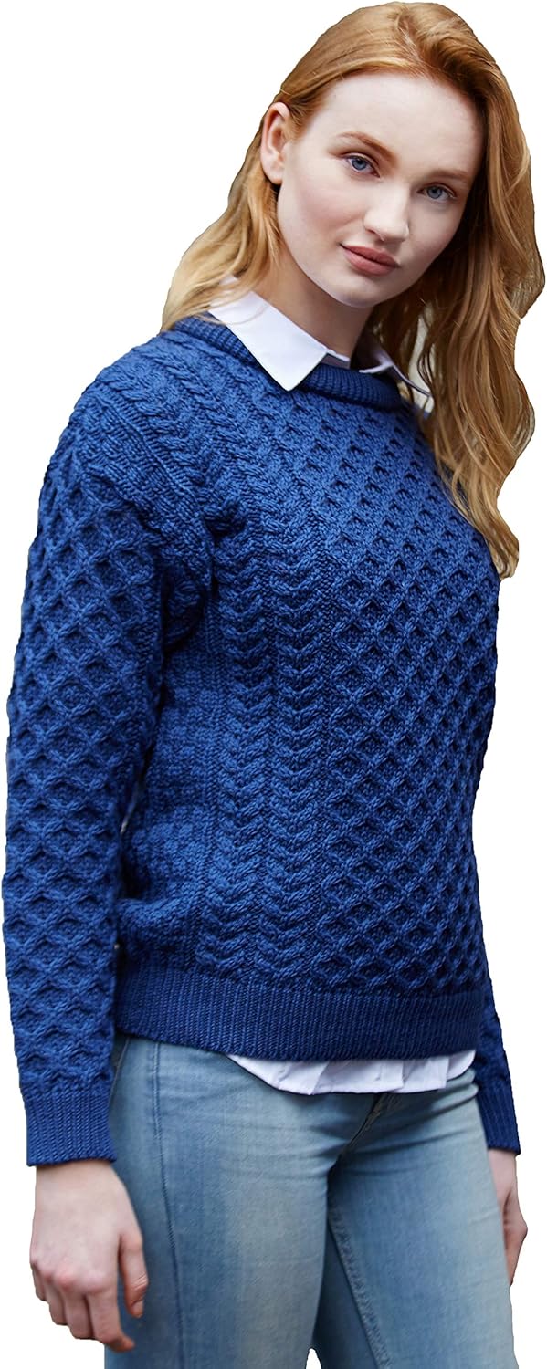 Aran Crafts Unisex Irish Cable Knitted Crew Neck Sweater (100% Merino Wool) - Image 2