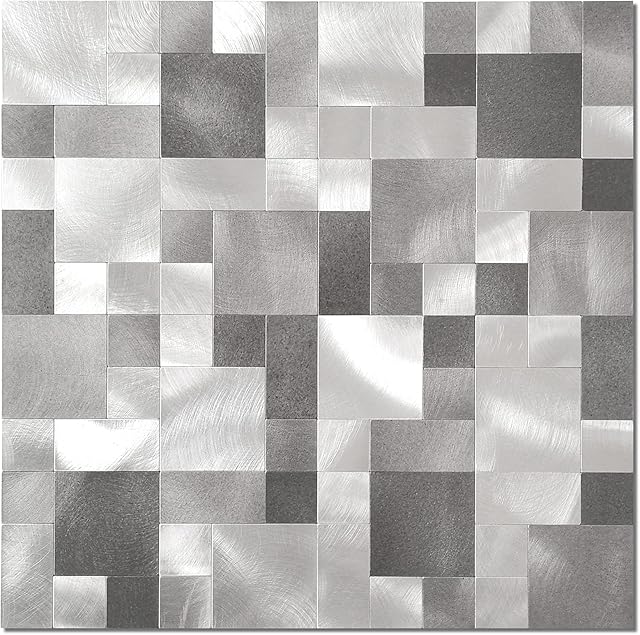 BeNice Adhesive Tiles for Kitchen Splashbacks Self Adhesive,Peel and Stick Square Tiles Stickers 3D Metal Backsplash Mosaic Wall Tiles(5sheets,Grey)