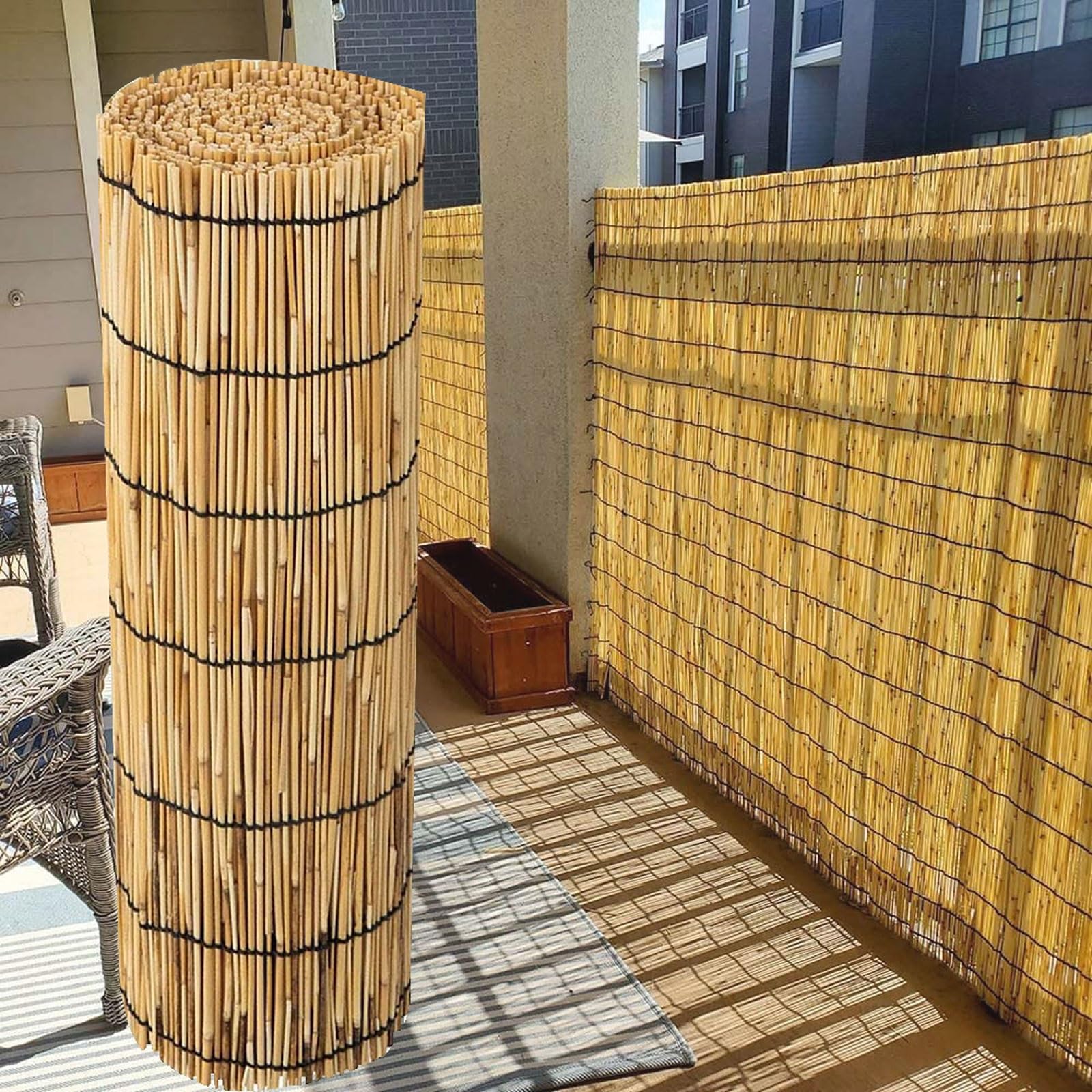 Valla de bambú natural para crear un oasis de tranquilidad en tu terraza o balcón
