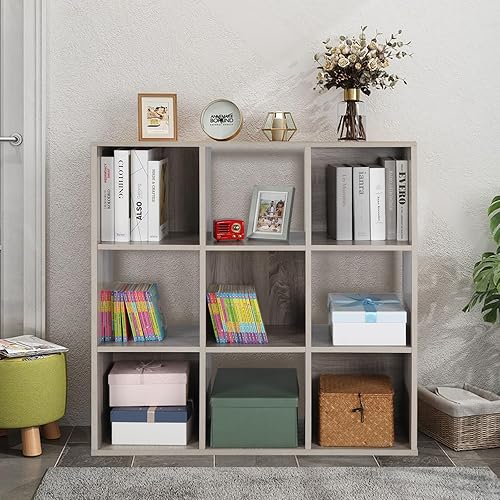 Miniatura 10 de PACHIRA E-Commerce Estante organizador de almacenamiento de madera de 9 cubos, estante de exhibición de madera, estantería separadora de gabinete