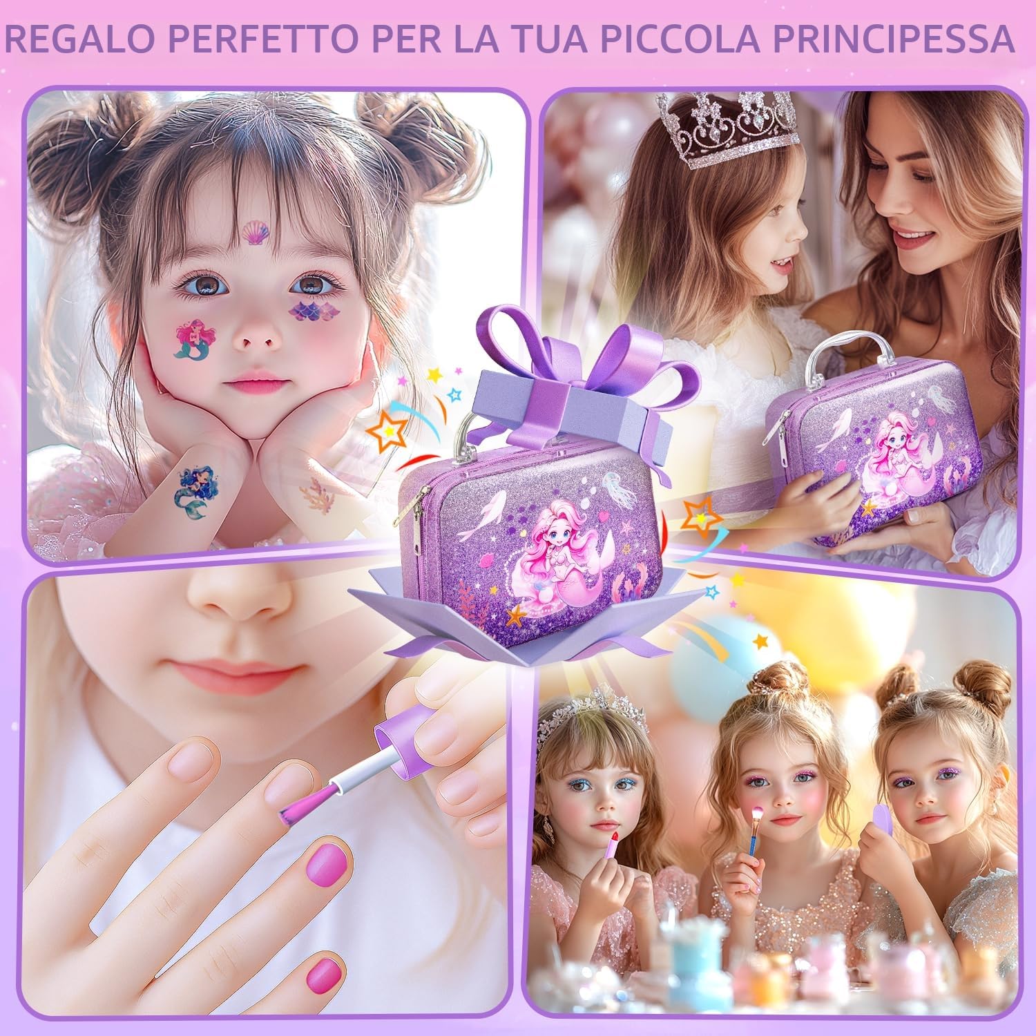 Hohosunlar Trucchi Bambina Giocattoli, Lavabile Set di Trucco per Bambini con Principessa Borsa, Kit Trousse Valigetta Trucchi Giochi, Halloween Natale Compleanno Regalo Bambina 3 4 5 6 7 8 9 10 Anni