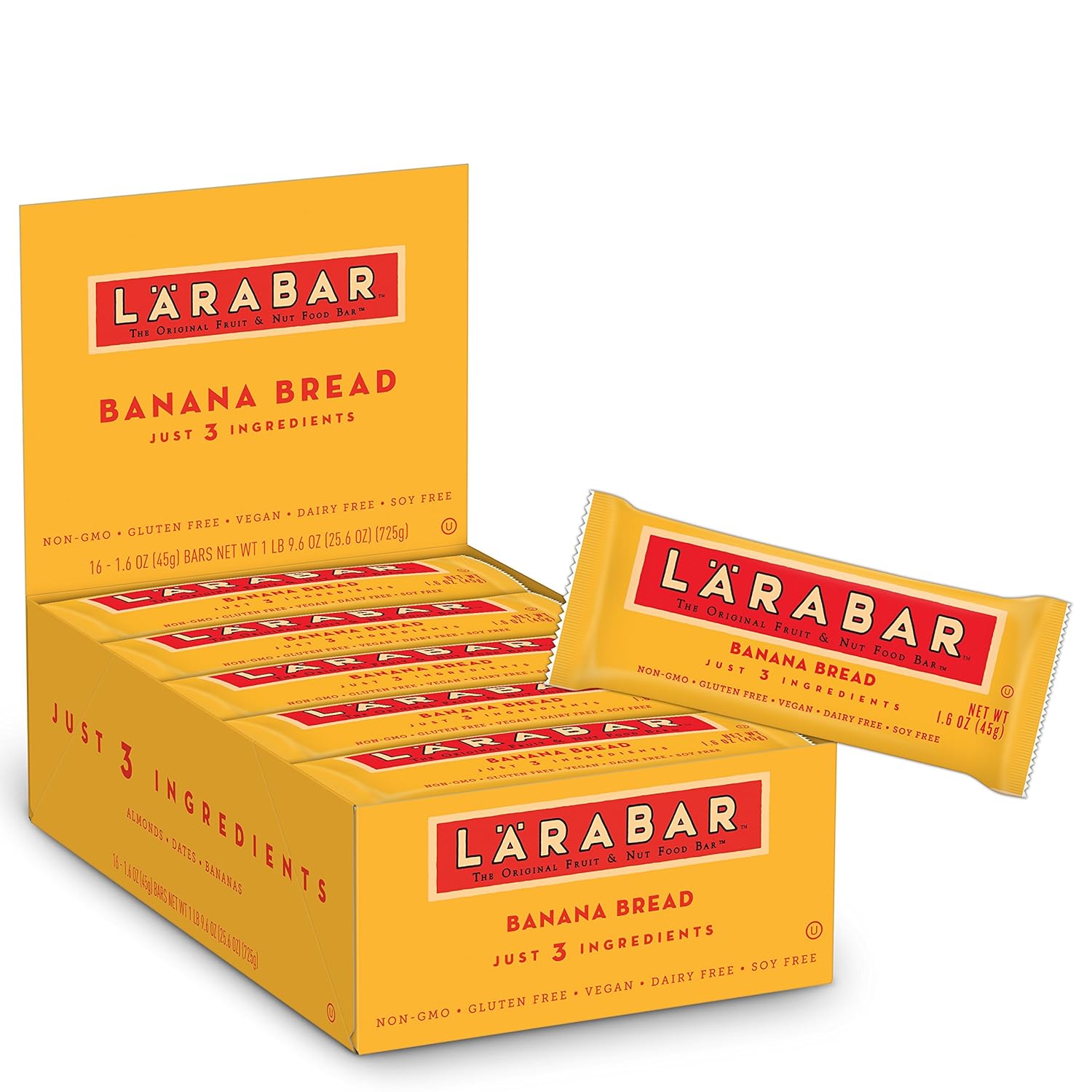 Larabar Banana Bread, Gluten Free Vegan Fruit & Nut Bar, 1.6 oz Bars, 16 Ct