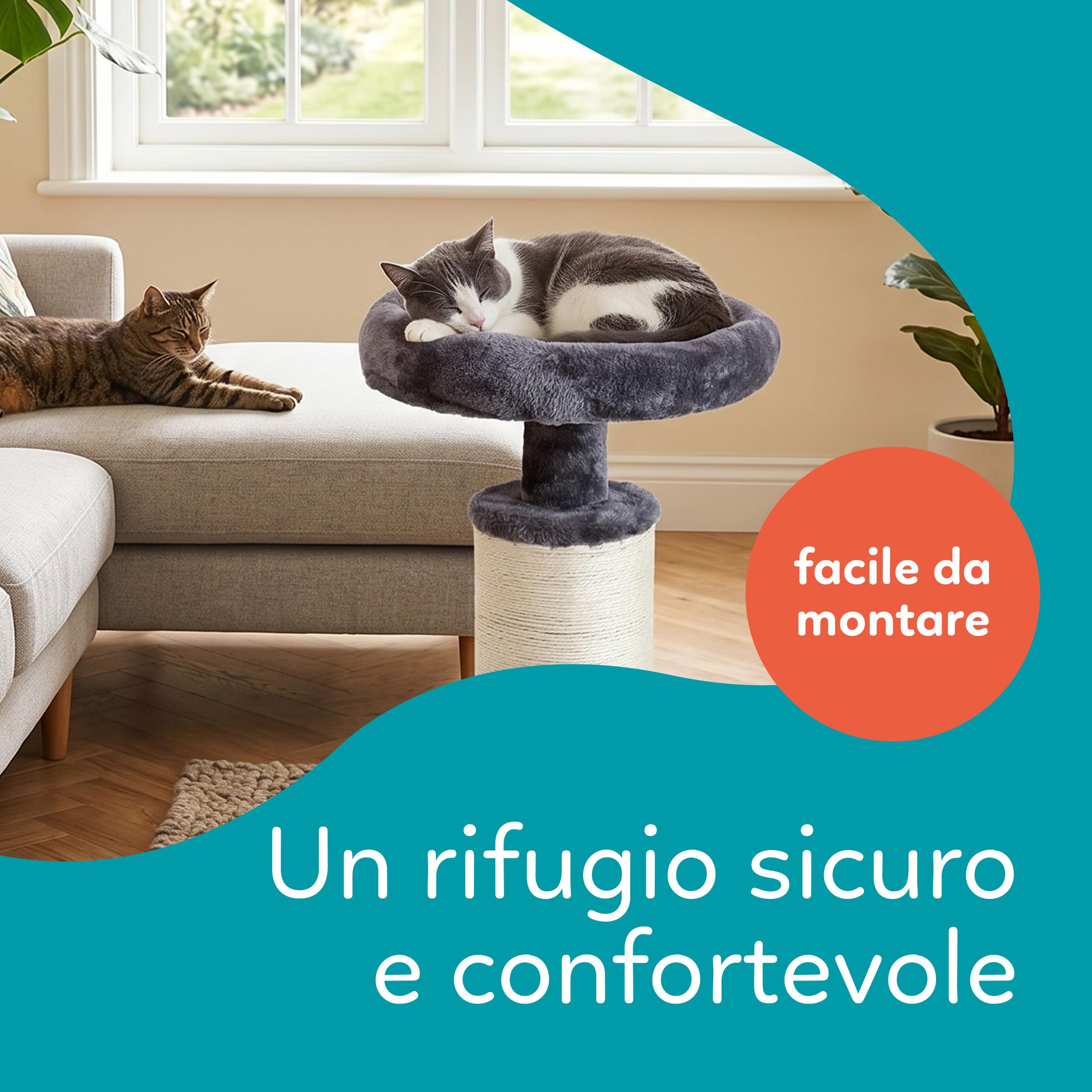 Aqpet Tiragraffi in Sisal e tessuto con piattaforma, Alto 58 cm per il massimo divertimento del tuo gatto, Colore Grigio