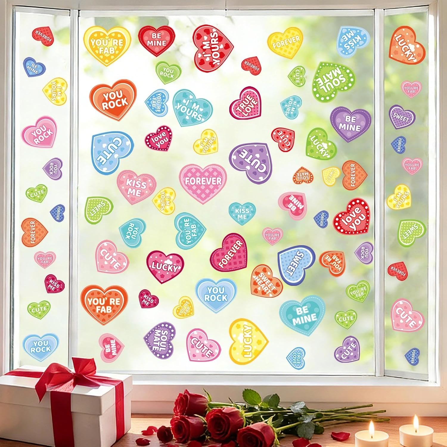 JIEFULL 70 Pcs Heart Shape Window Clings