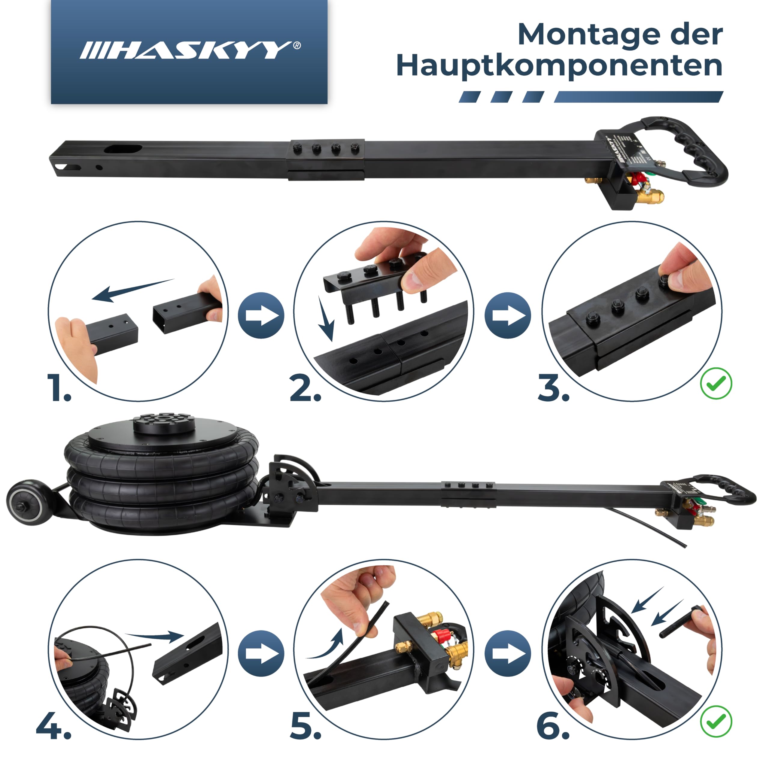 HASKYY Gato hidráulico neumático 5T 150-400 mm altura de elevación triple bolsa de aire elevador de aire de 5 toneladas neumático triple Air Jack gato hidráulico gato hidráulico hidráulico gato