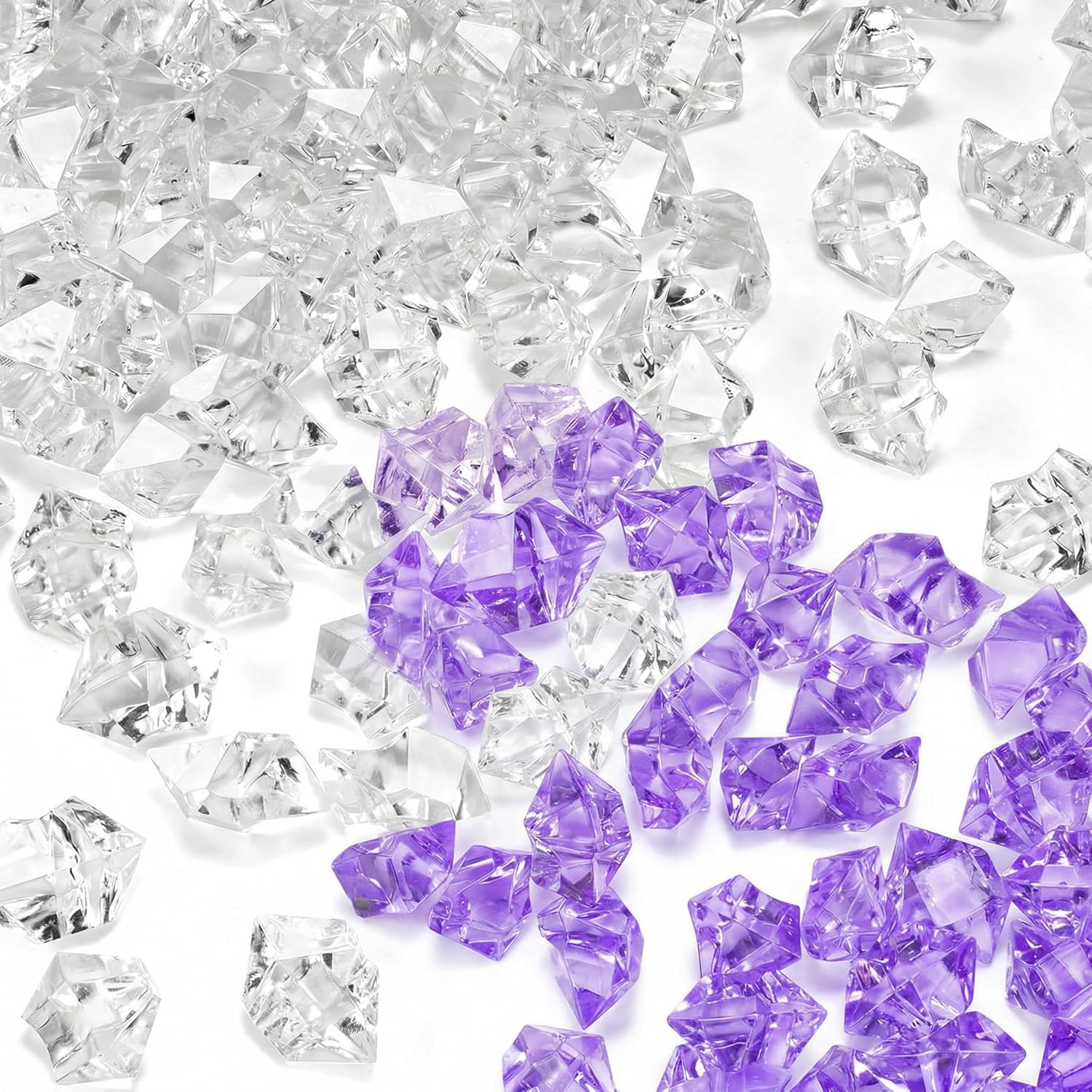 DomeStar Acrylic Fake Ice & Purple Gems - 1000PCS Clear & 150PCS Purple Acrylic Crystals for Vase Fillers, Wedding Party Table Decor & DIY Craft Projects