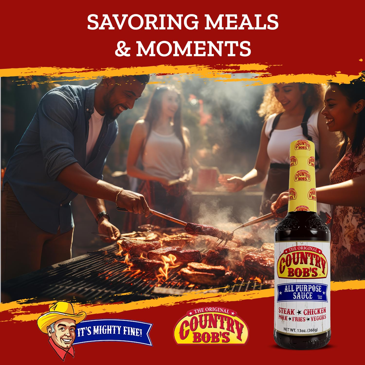 Country Bob's All Purpose Sauce - Tangy Sweet Savory, Grilling, Dipping, Marinating, Enhances Meat, Veggies, Fish, 1968 Recipe, 13oz (Pack of 6)